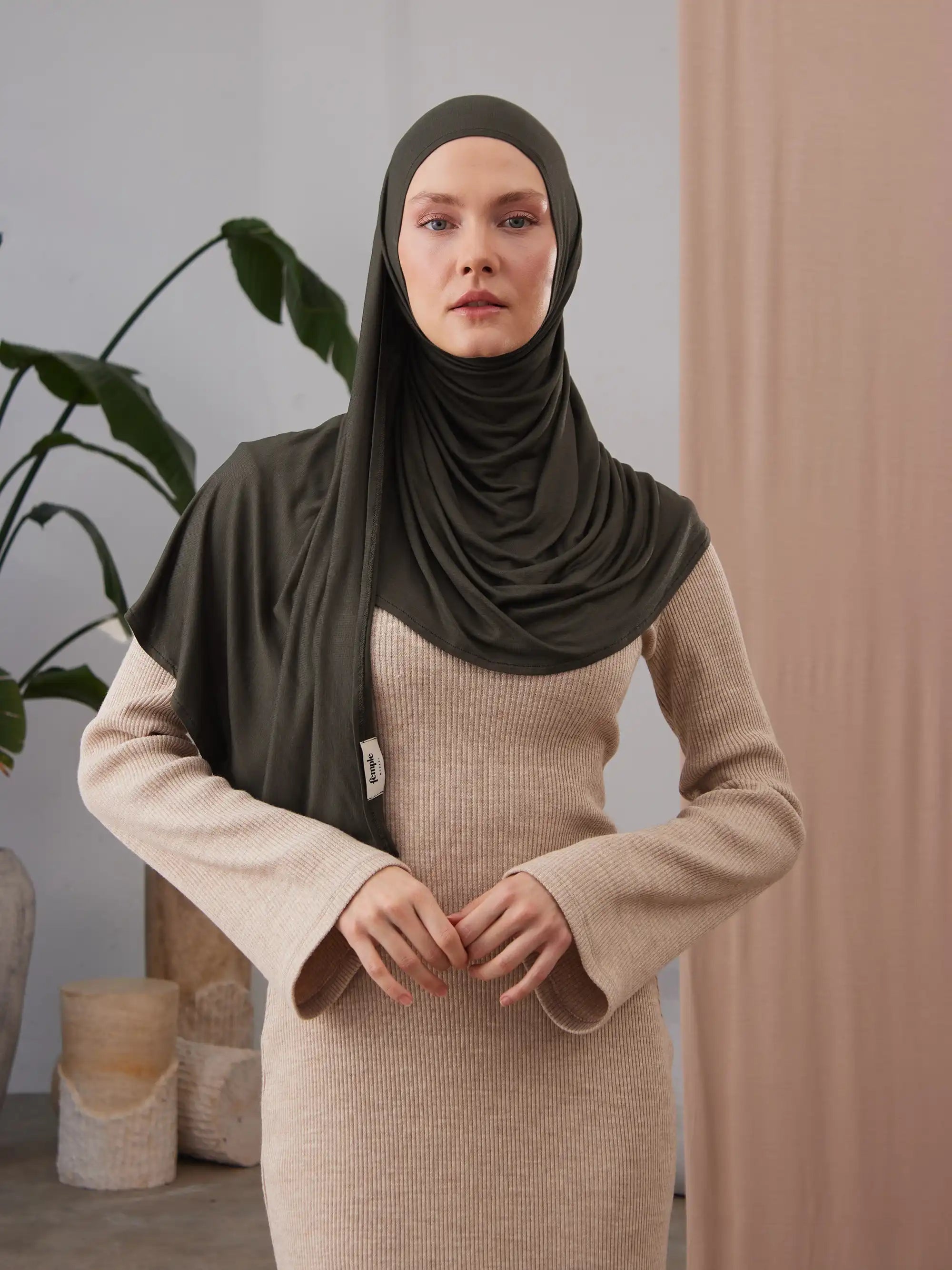 Small Instant Premium Jersey Hijabs - Khaki