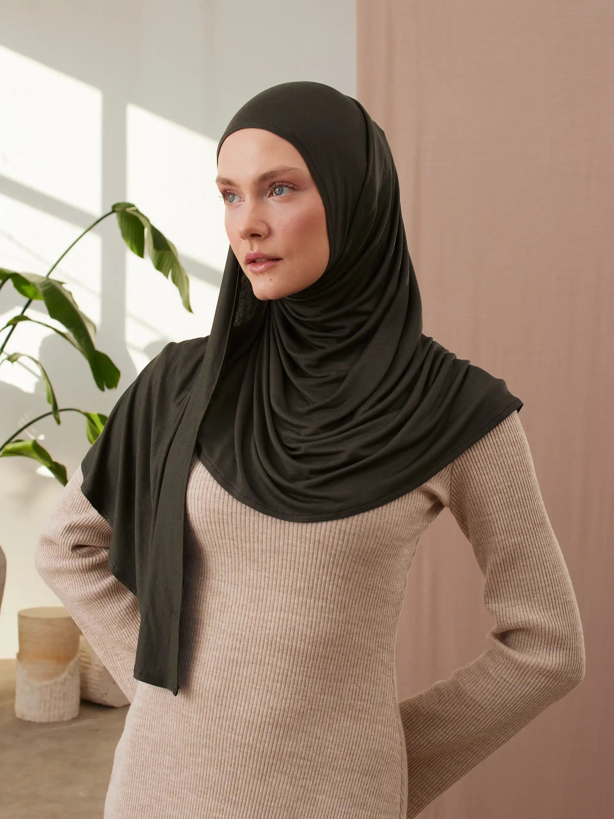 Small Instant Premium Jersey Hijabs - Khaki