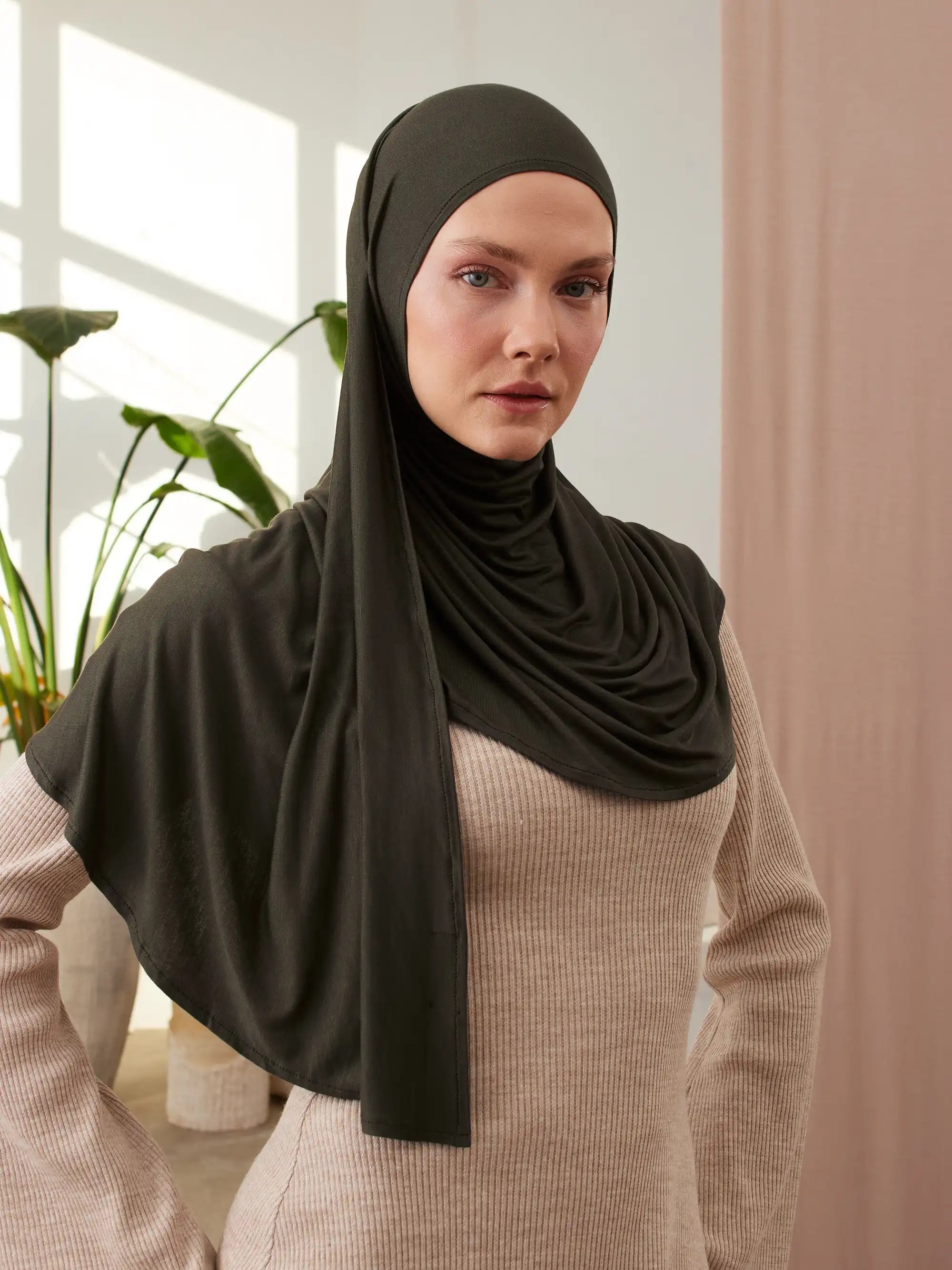 Small Instant Premium Jersey Hijabs - Khaki