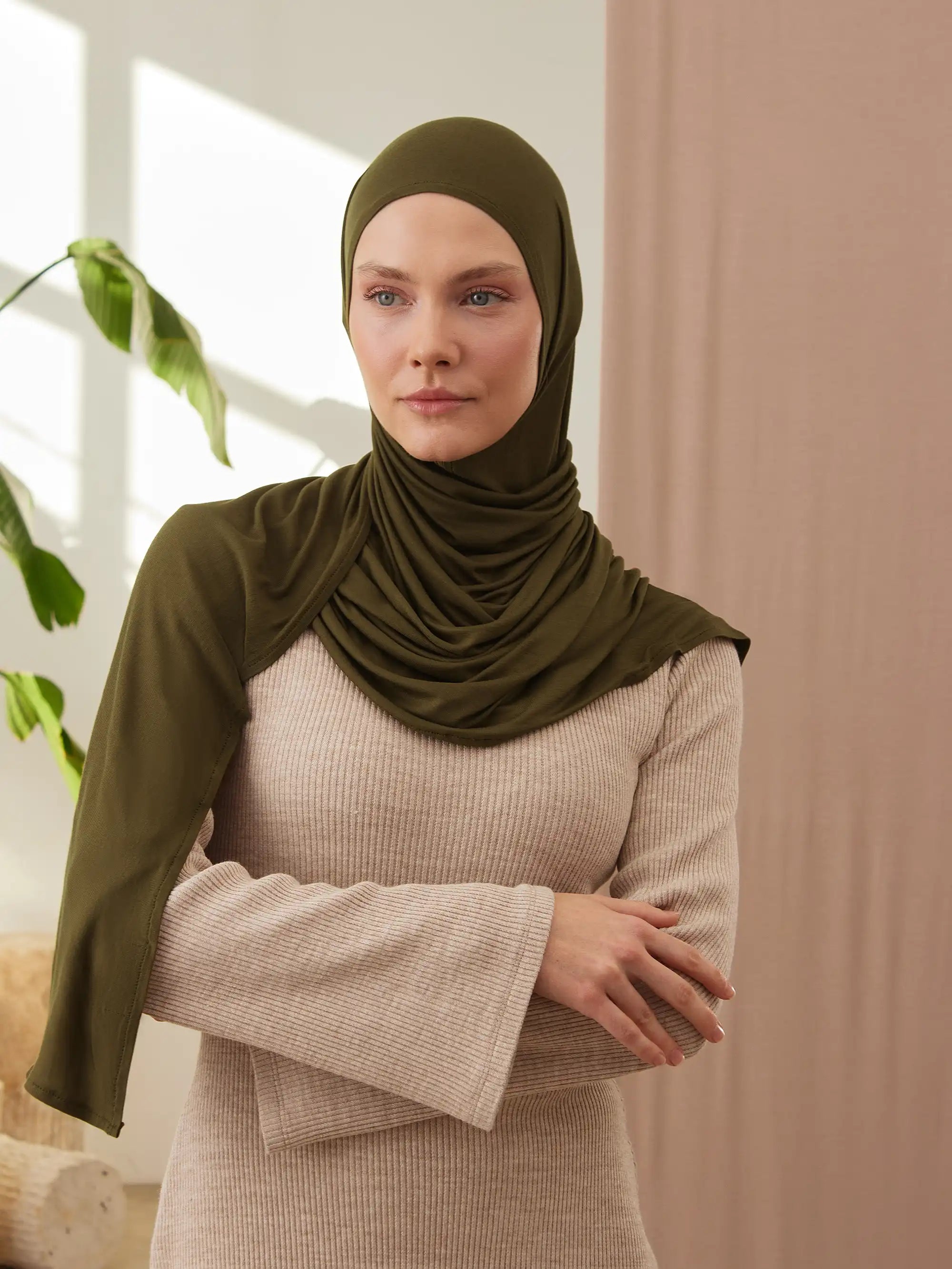 Instant Premium Jersey Hijabs - Dark Olive
