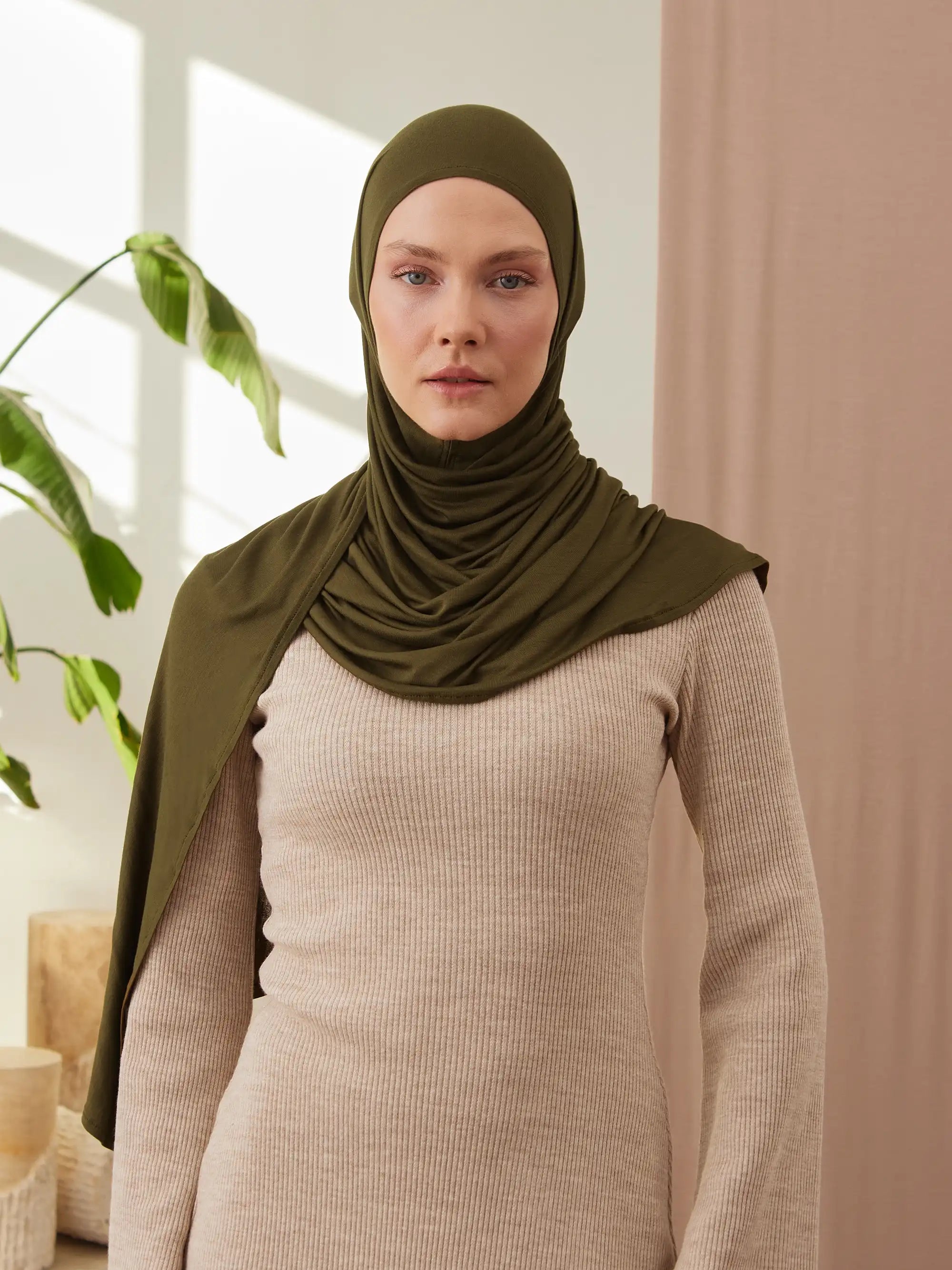 Small Instant Premium Jersey Hijabs - Dark Olive