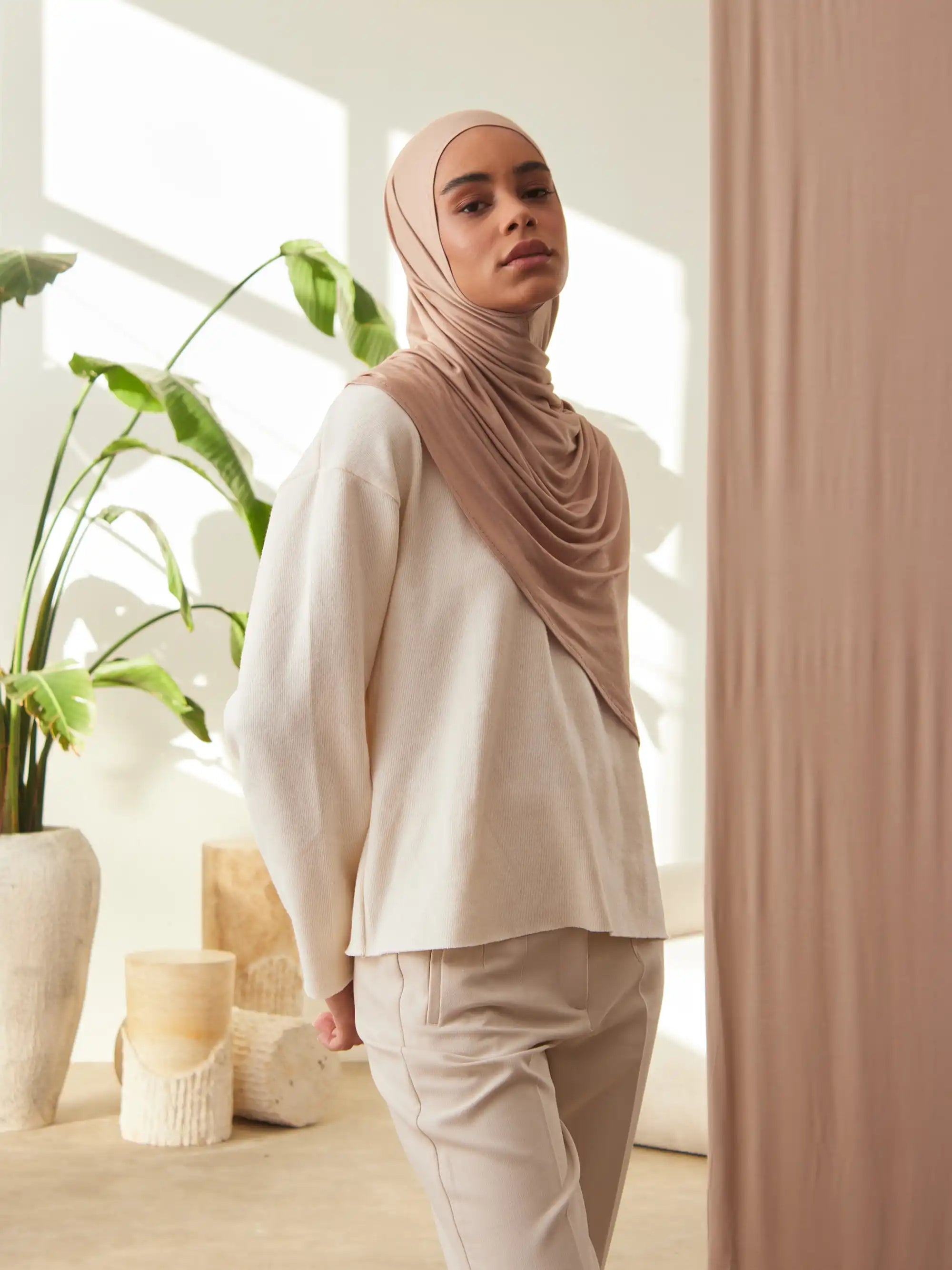 Small Instant Premium Jersey Hijabs - Warm Taupe