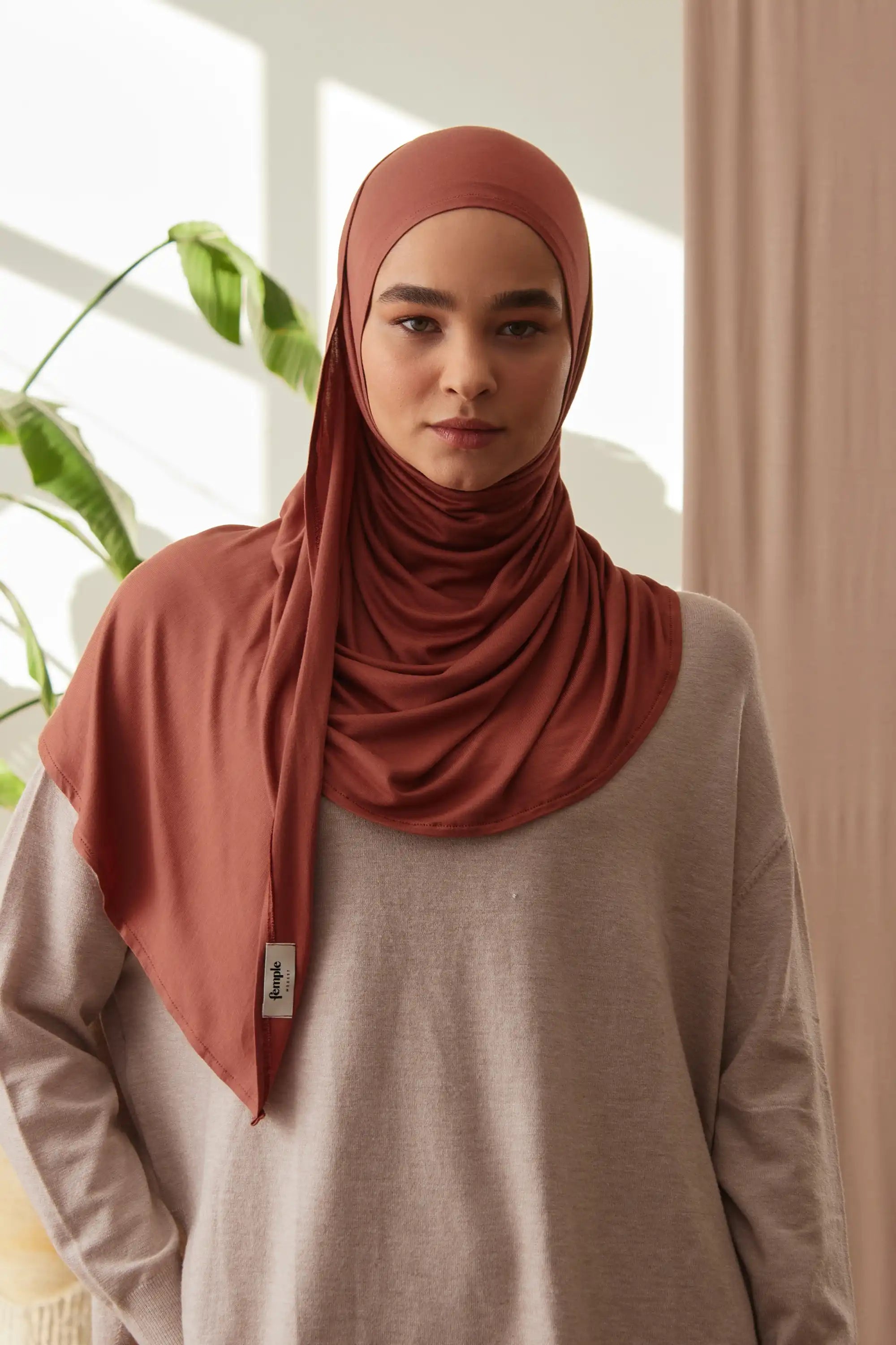 Small Instant Premium Jersey Hijabs - Redwood