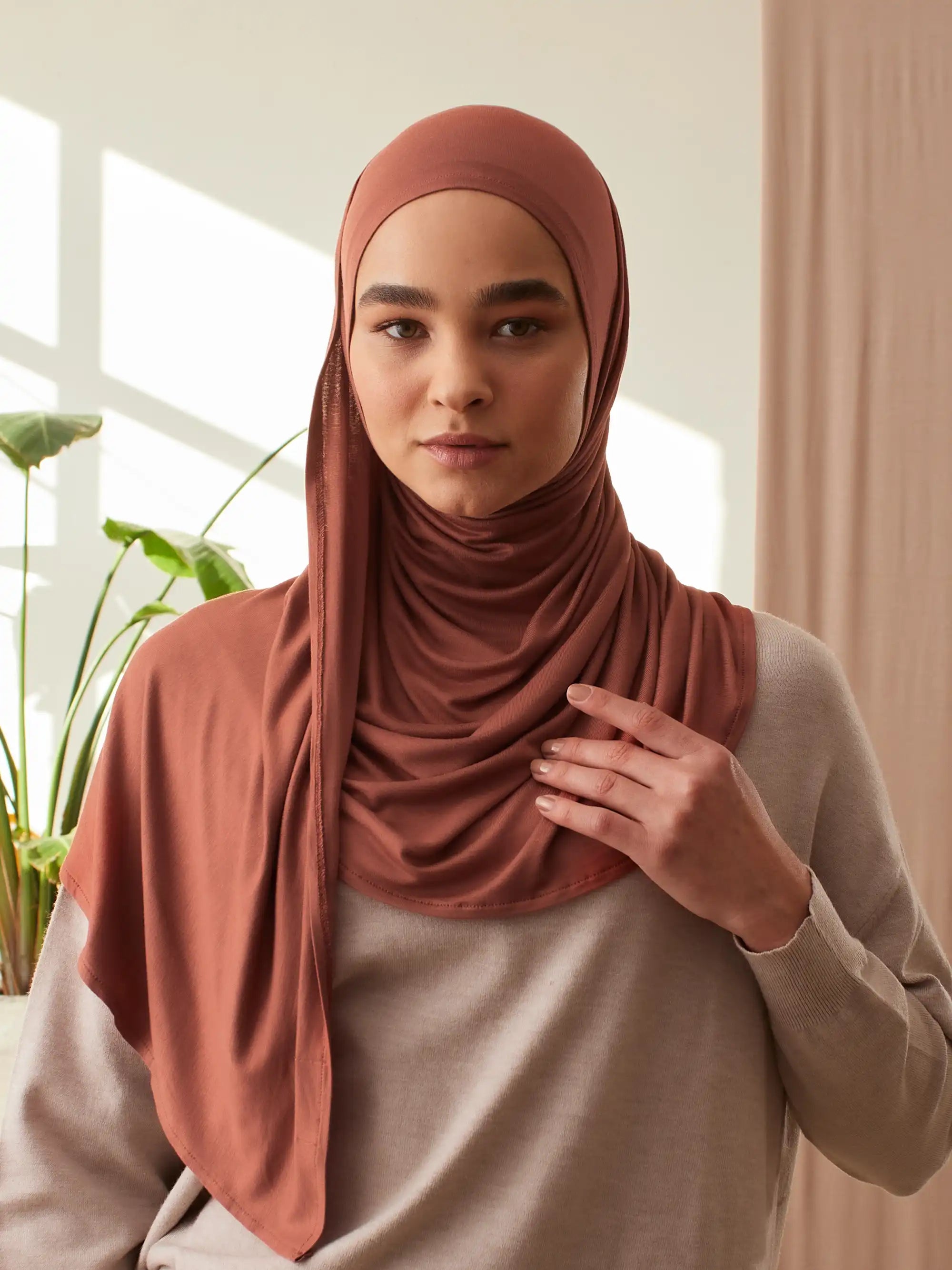 Small Instant Premium Jersey Hijabs - Redwood