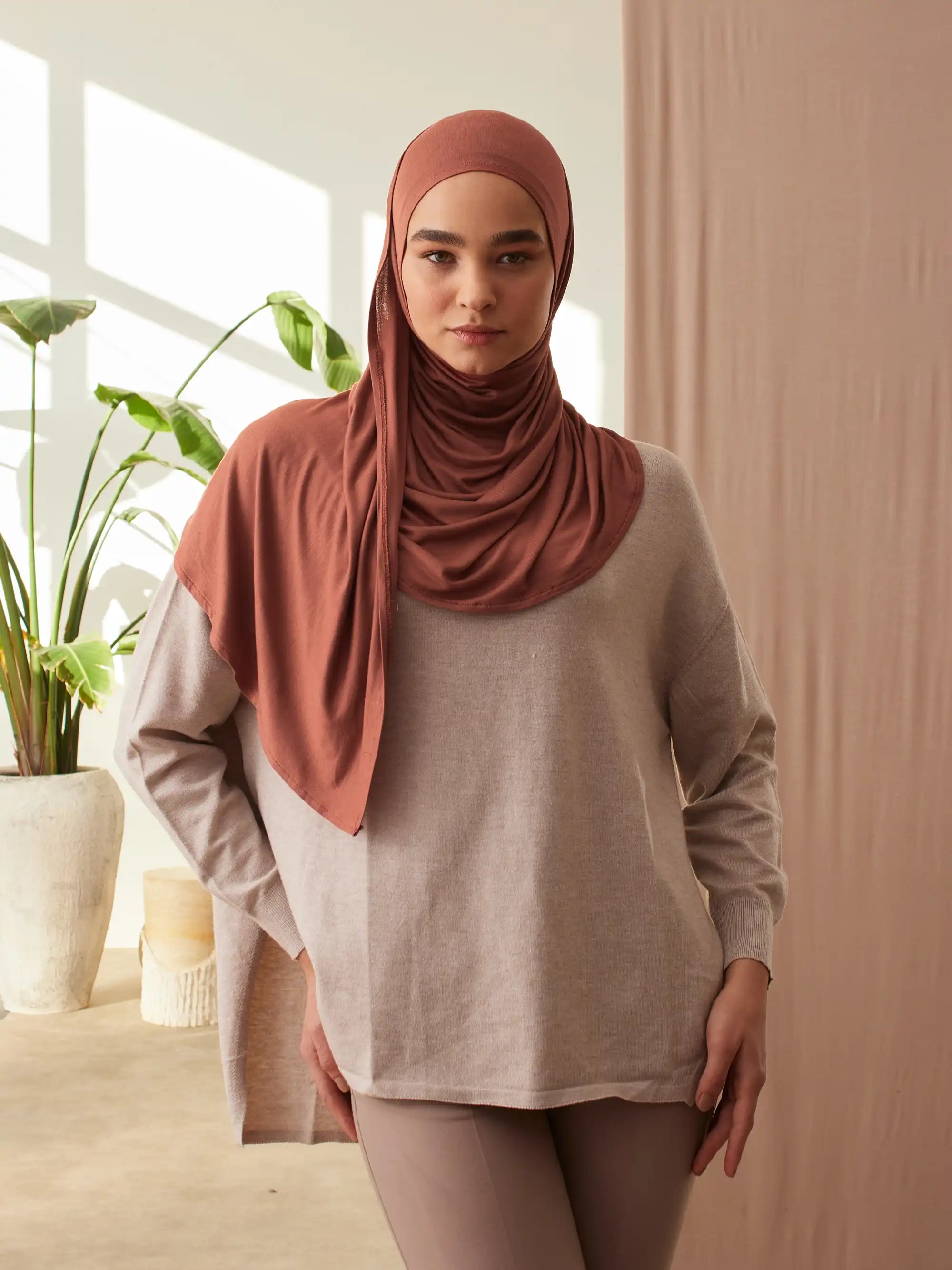 Instant Premium Jersey Hijabs - Redwood