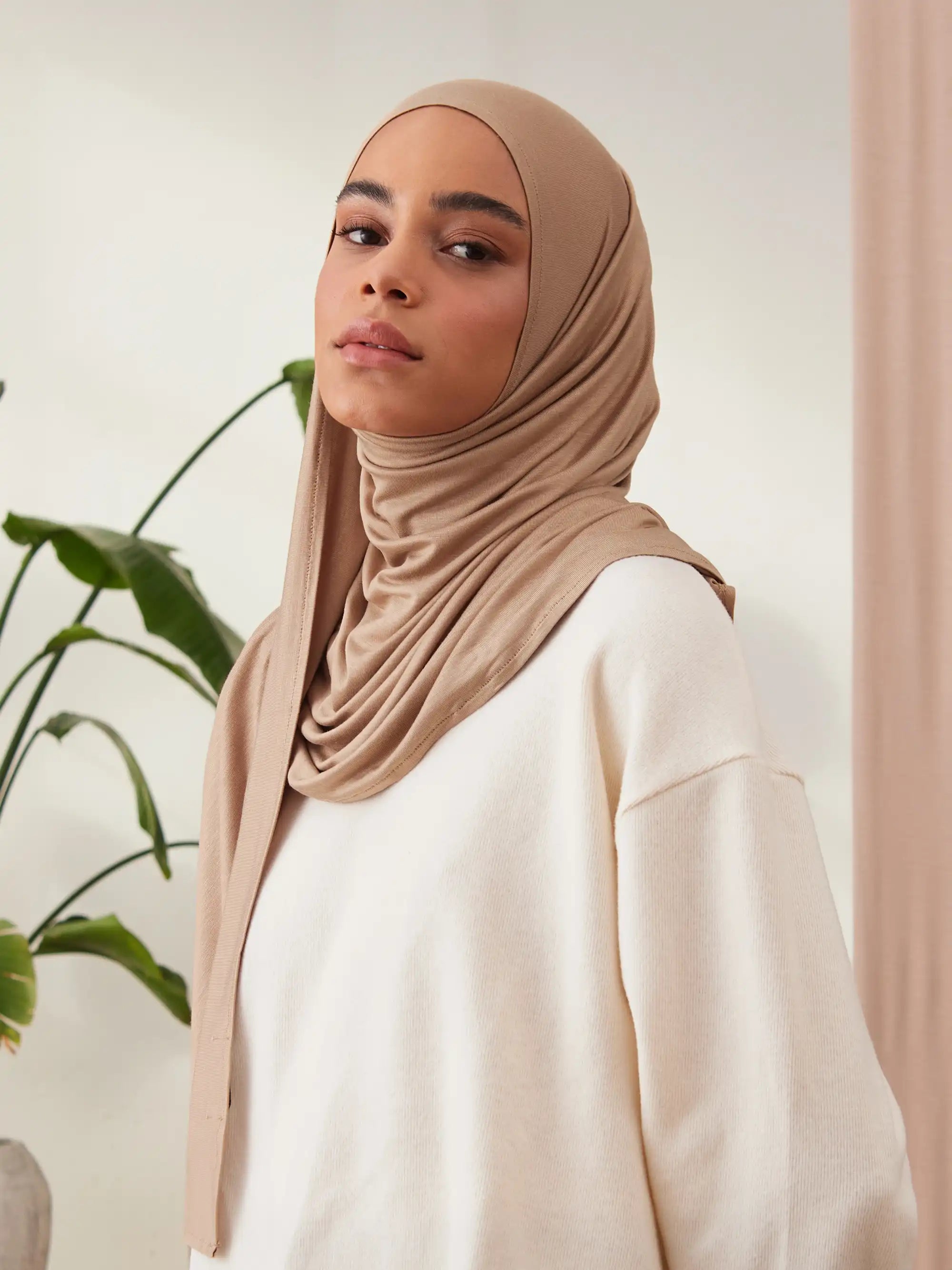 Small Instant Premium Jersey Hijabs - Tan
