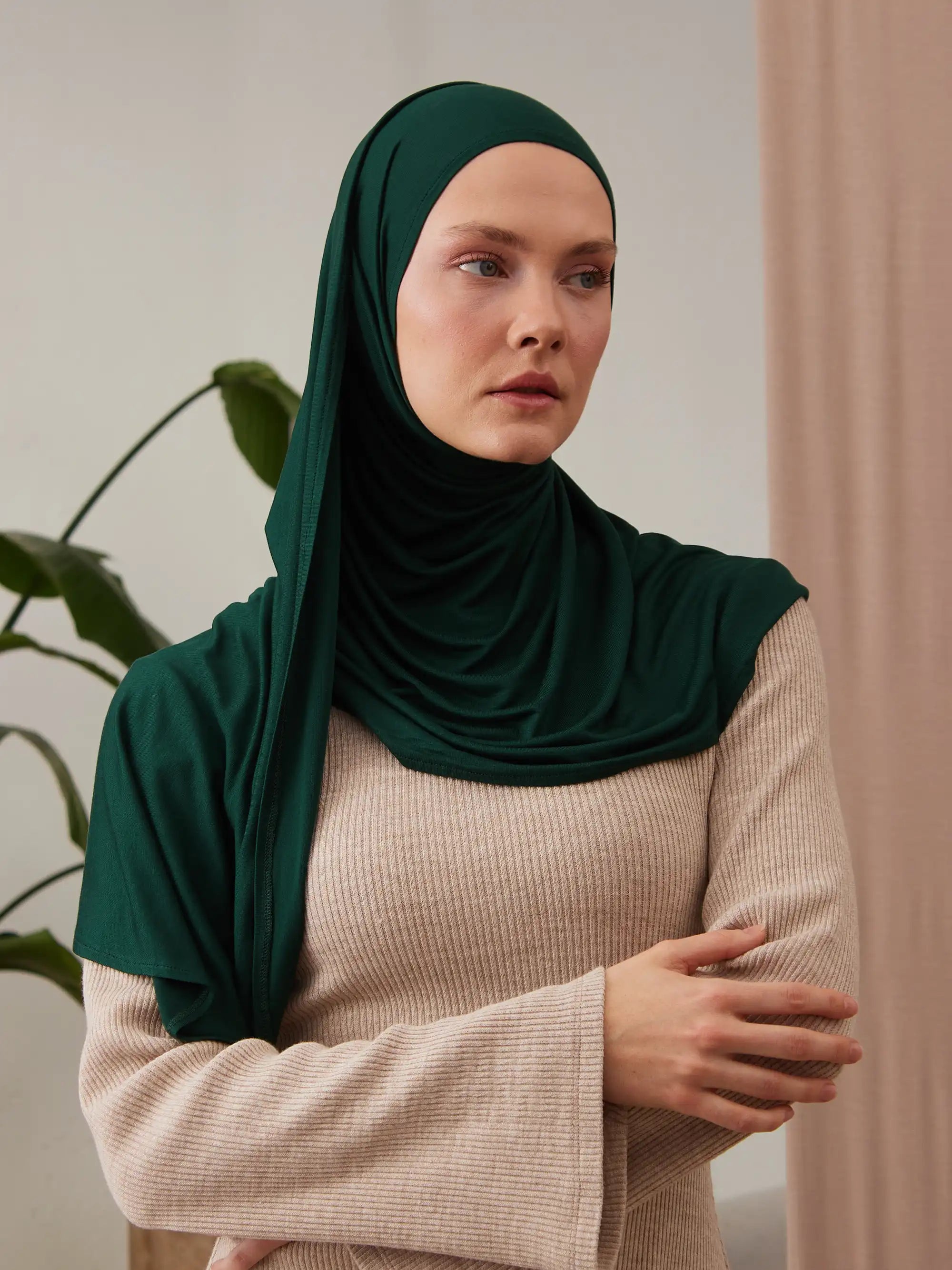 Instant Premium Jersey Hijabs - Pine Green