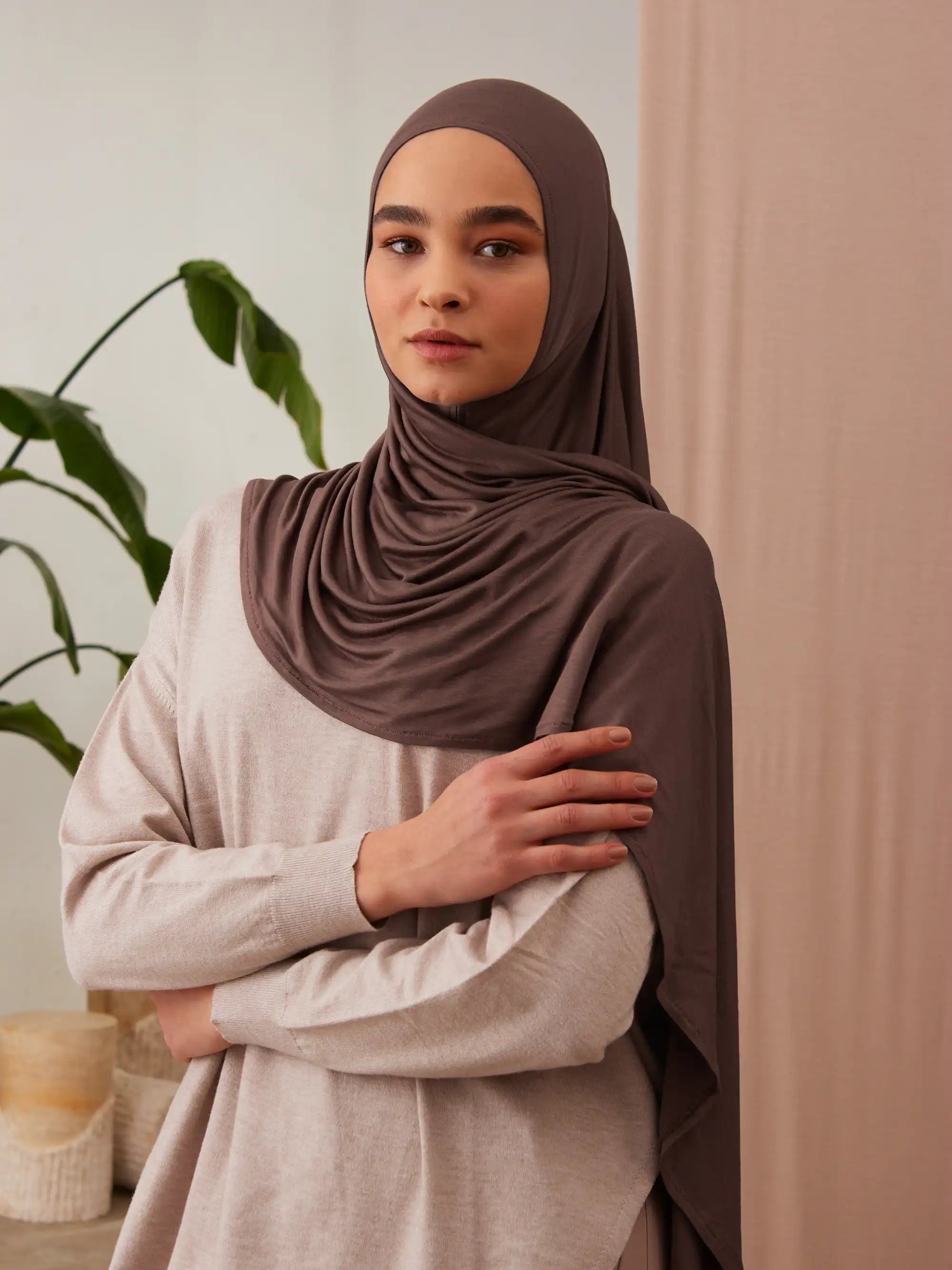 Small Instant Premium Jersey Hijabs - Mocha