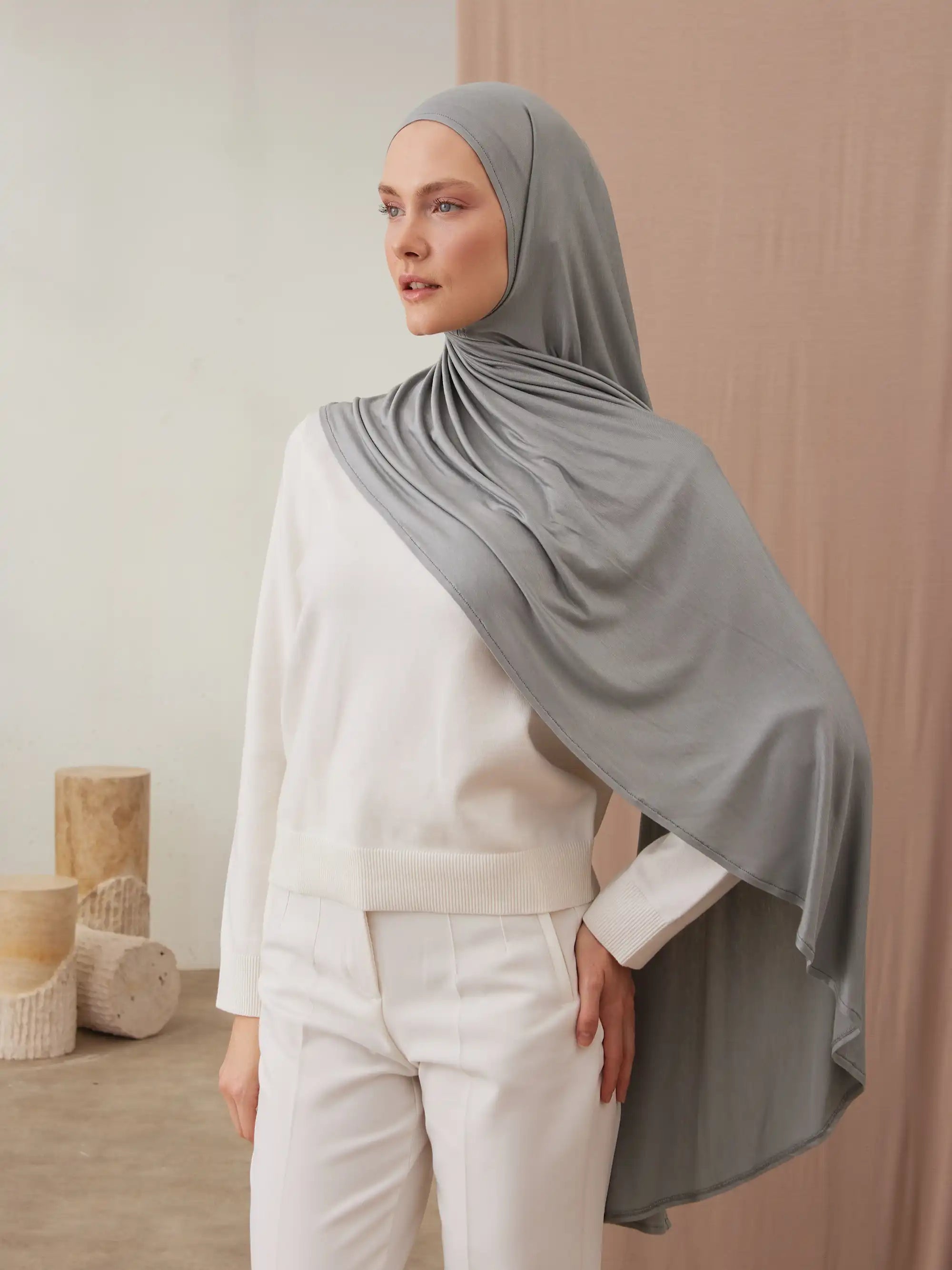 Instant Premium Jersey Hijabs - Gray Green