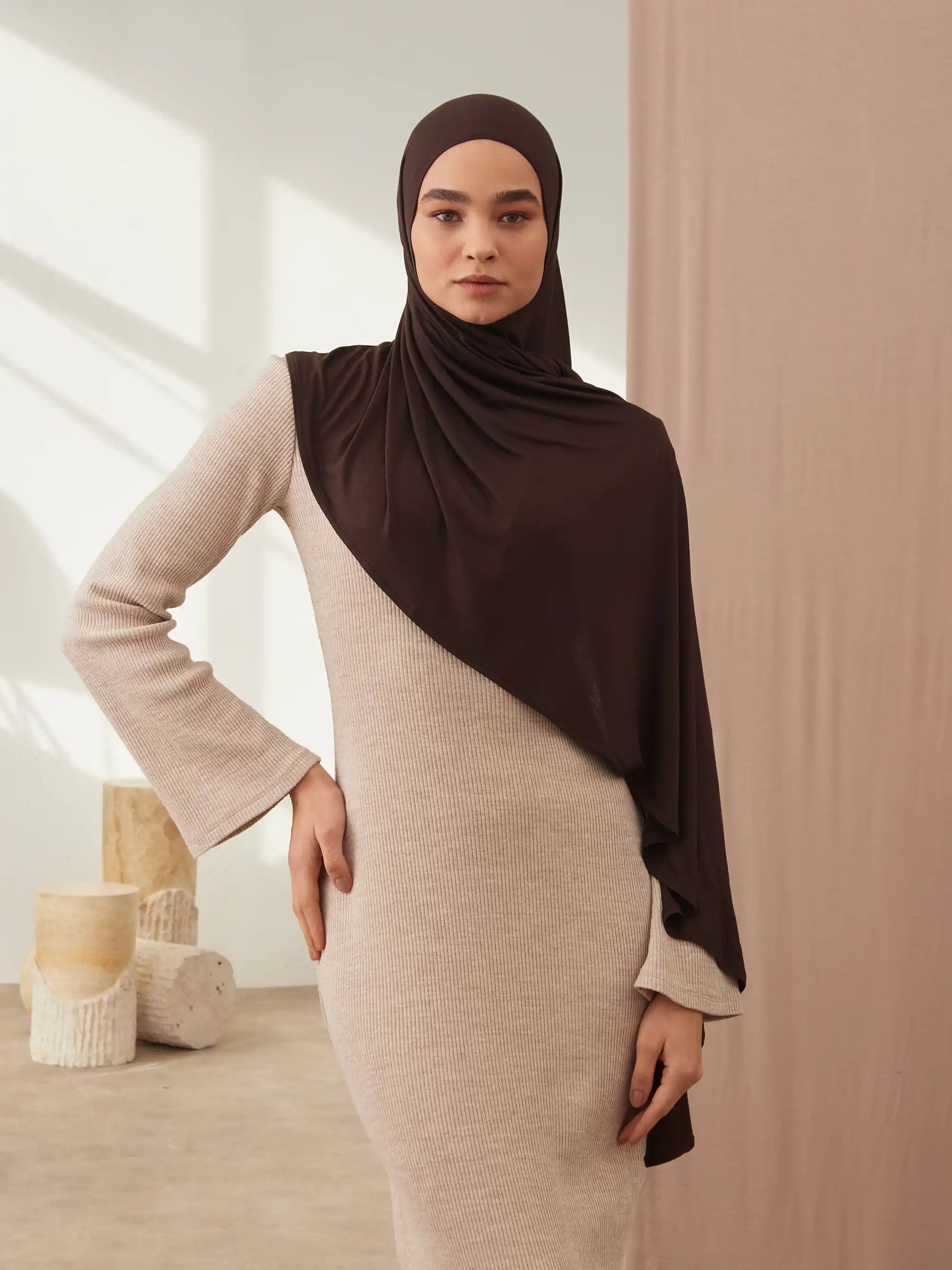 Instant Premium Jersey Hijabs - Coffee Bean