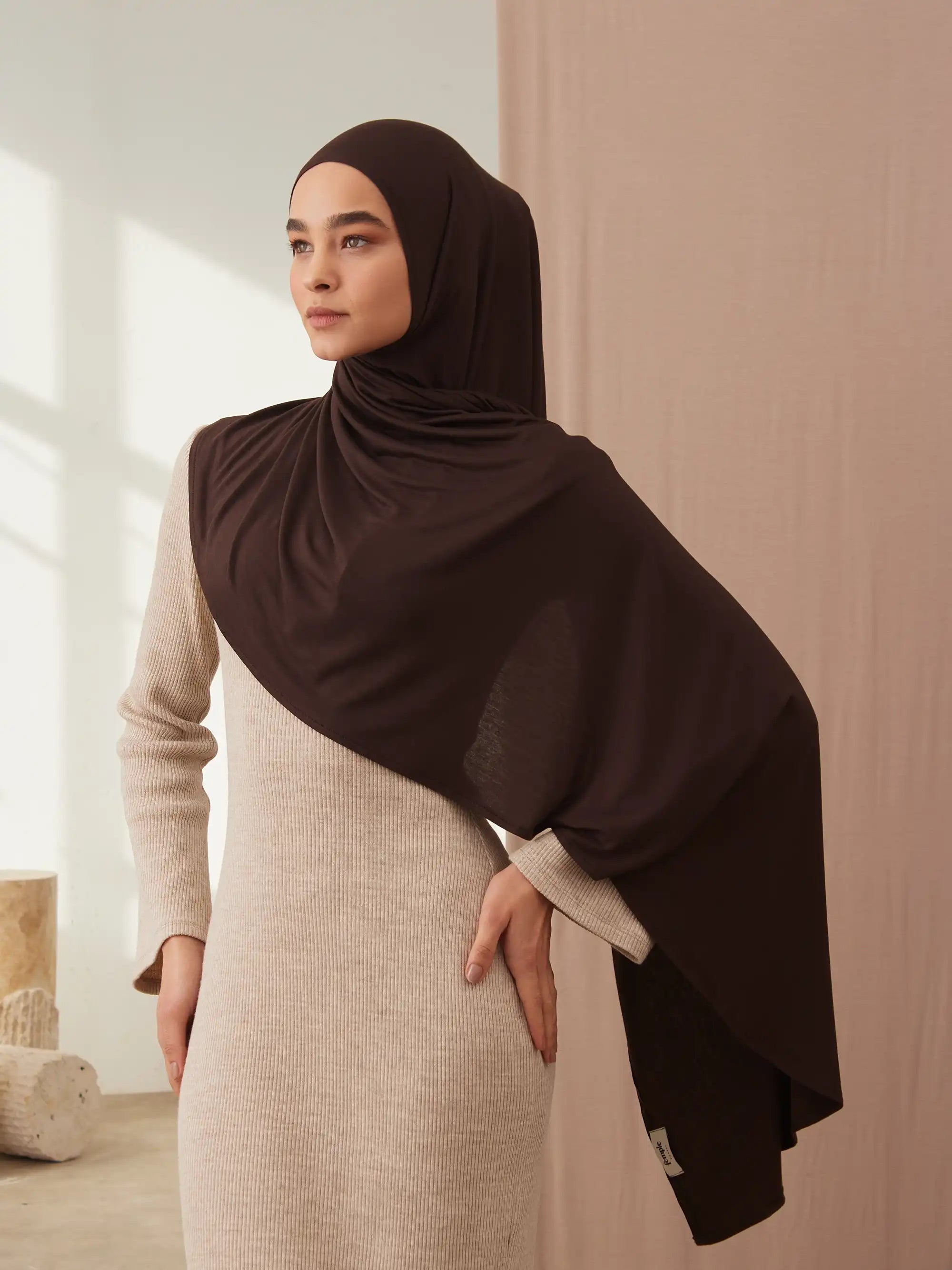Instant Premium Jersey Hijabs - Coffee Bean