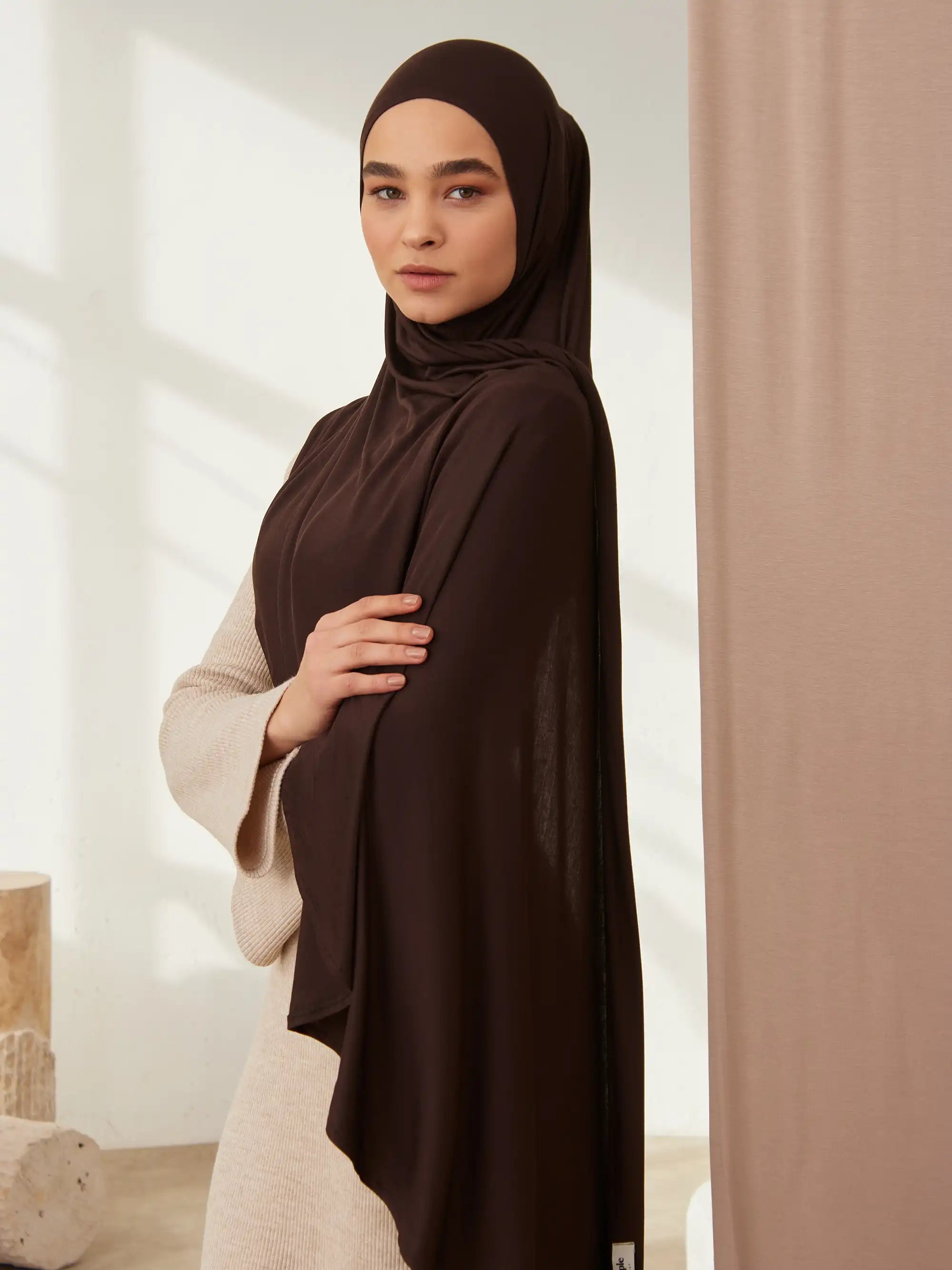 Instant Premium Jersey Hijabs - Coffee Bean