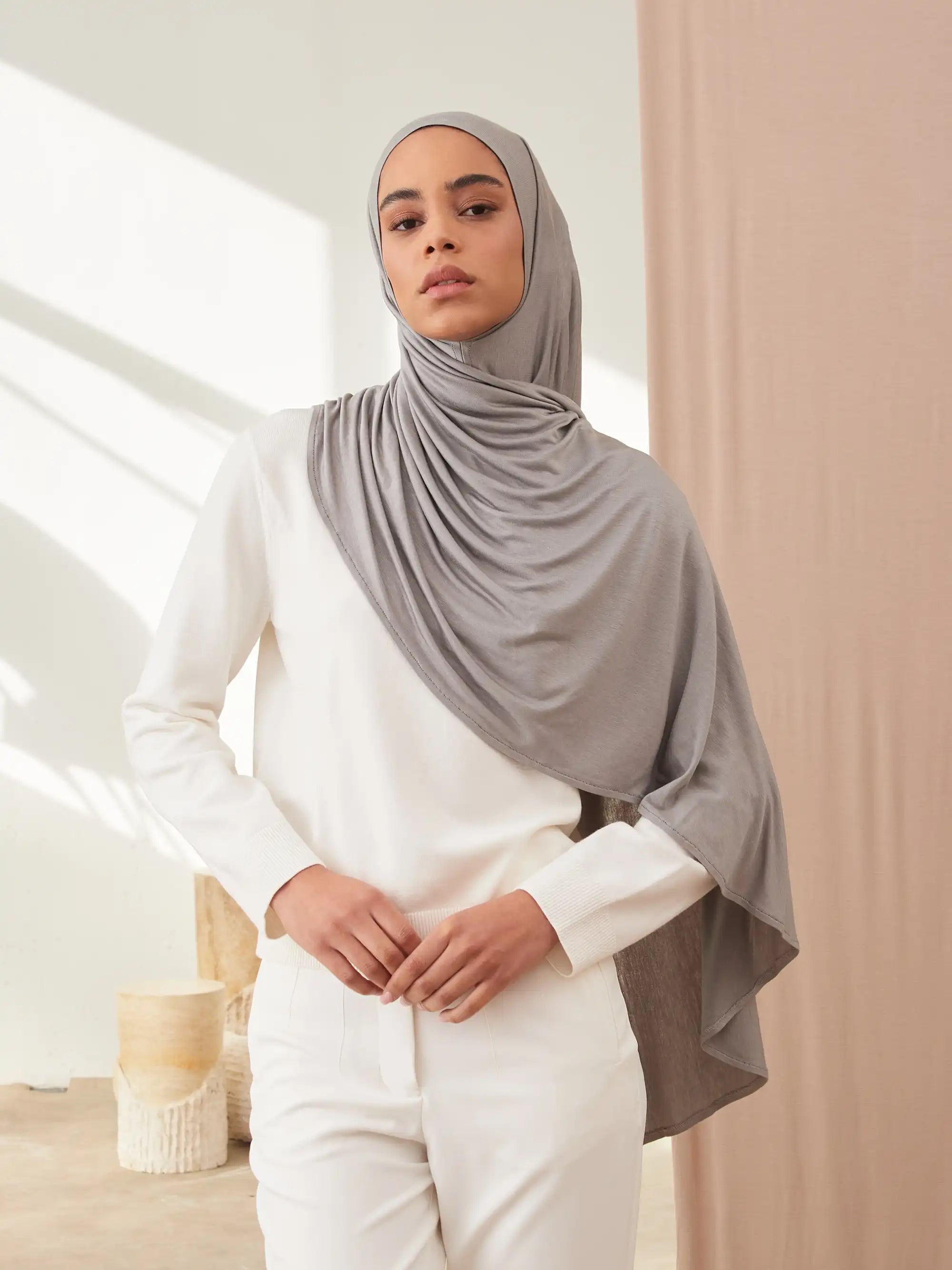 Small Instant Premium Jersey Hijabs - Silver