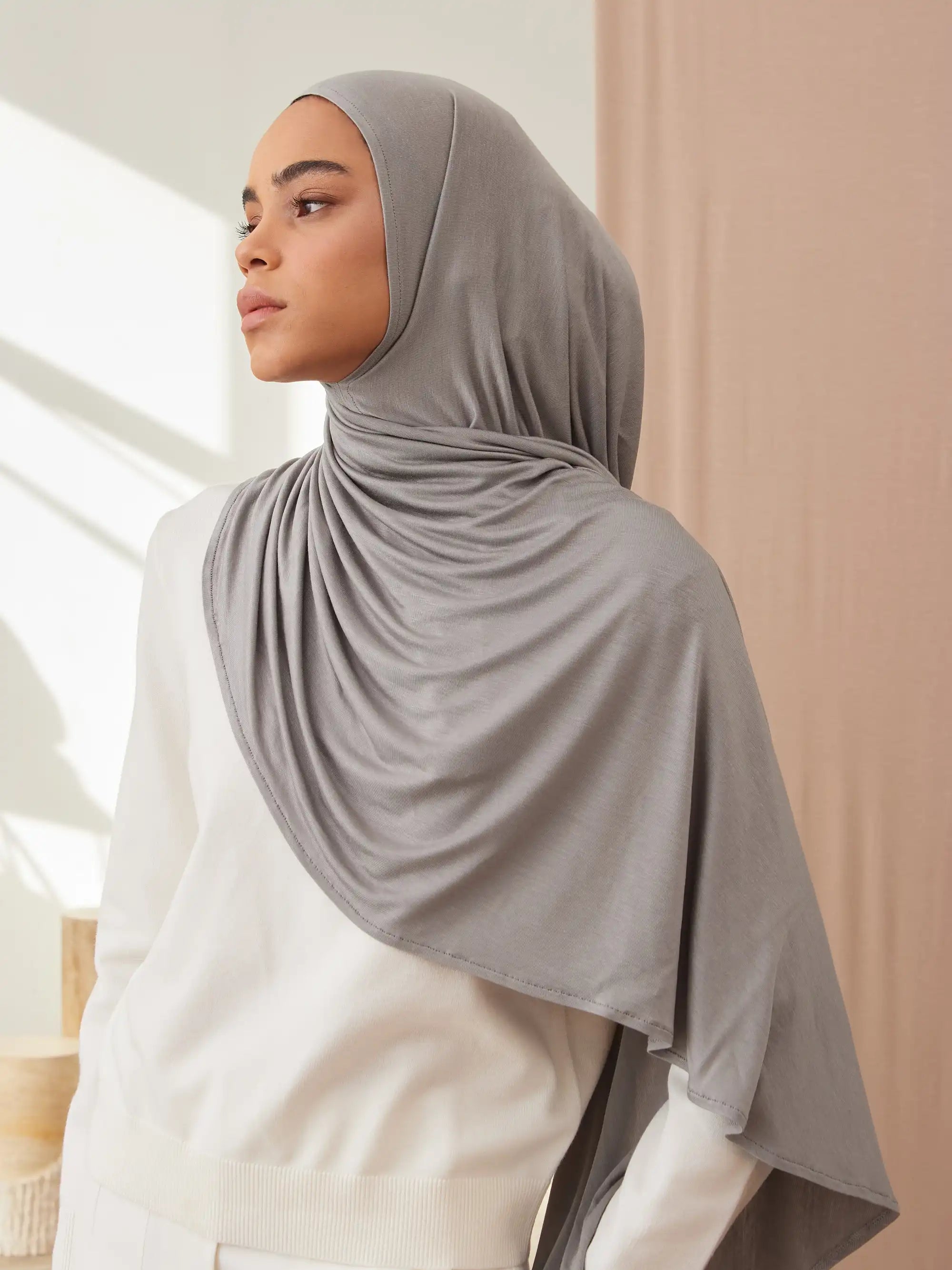 Small Instant Premium Jersey Hijabs - Silver