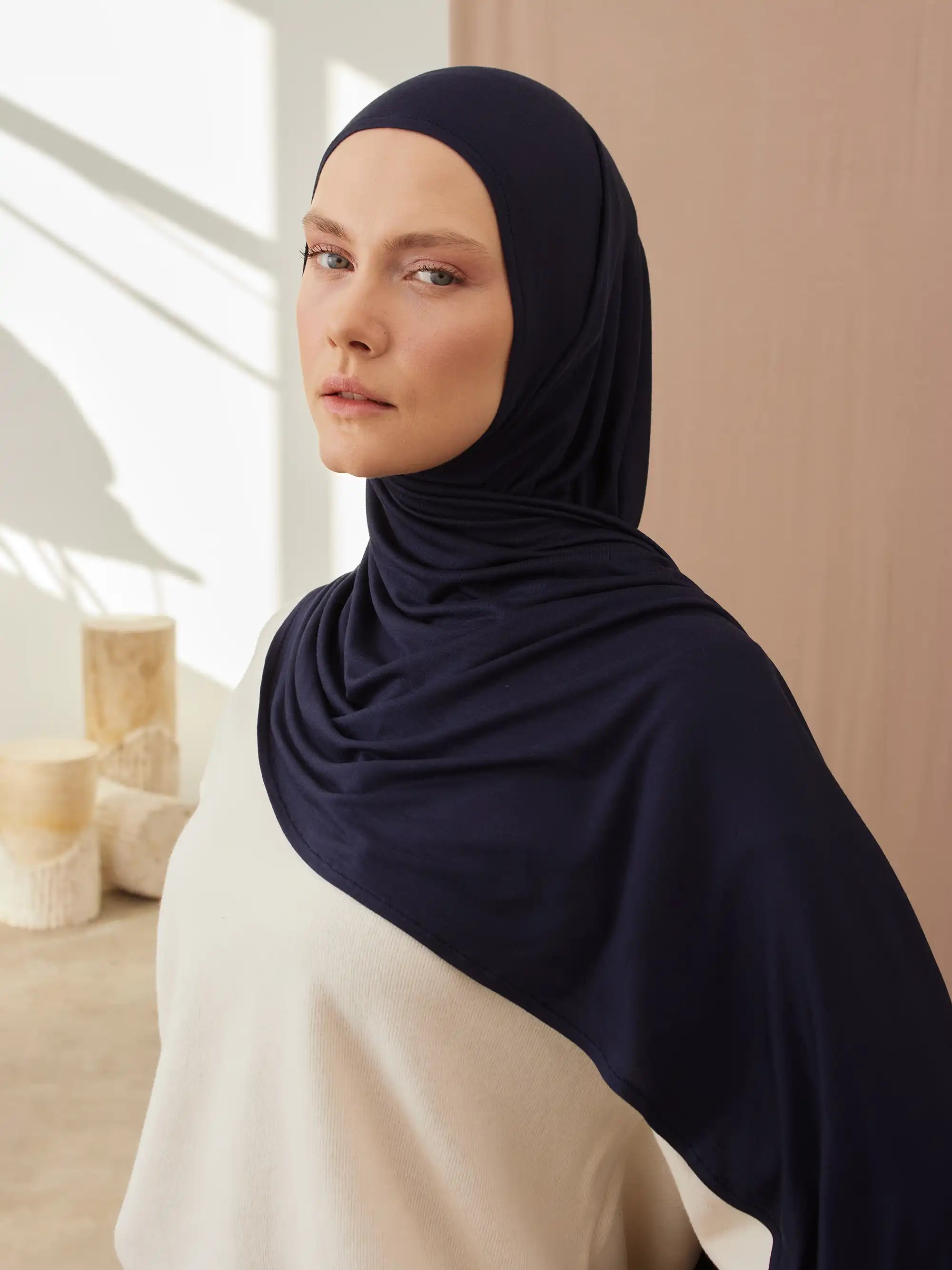 Small Instant Premium Jersey Hijabs - Navy