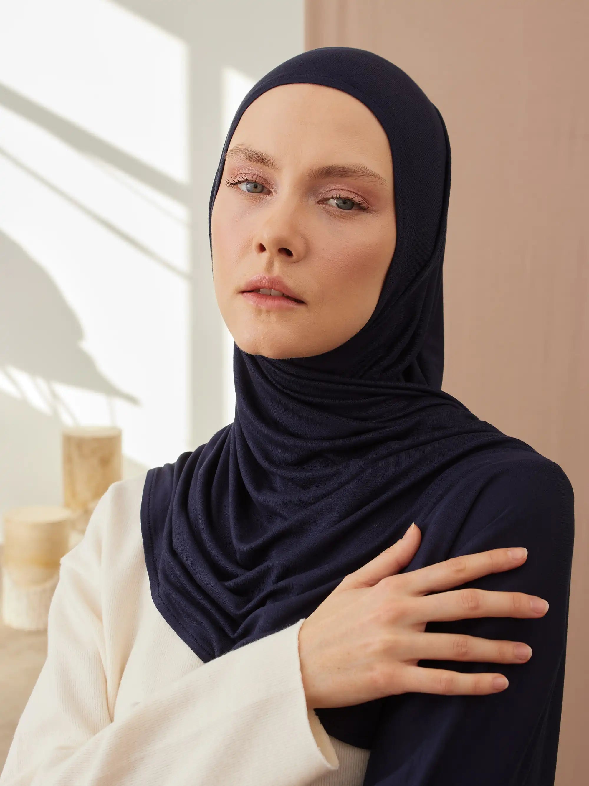 Small Instant Premium Jersey Hijabs - Navy