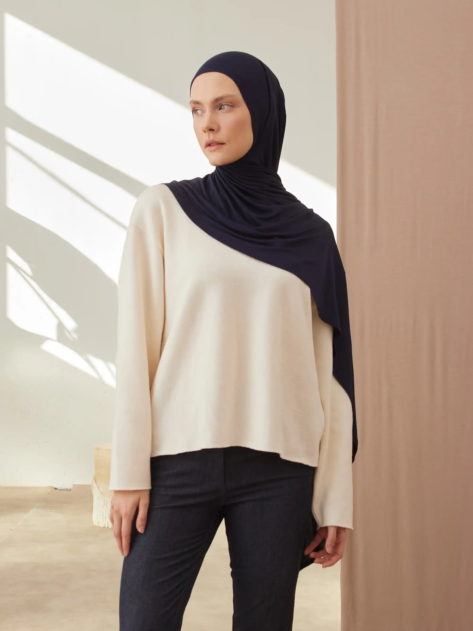 Small Instant Premium Jersey Hijabs - Navy
