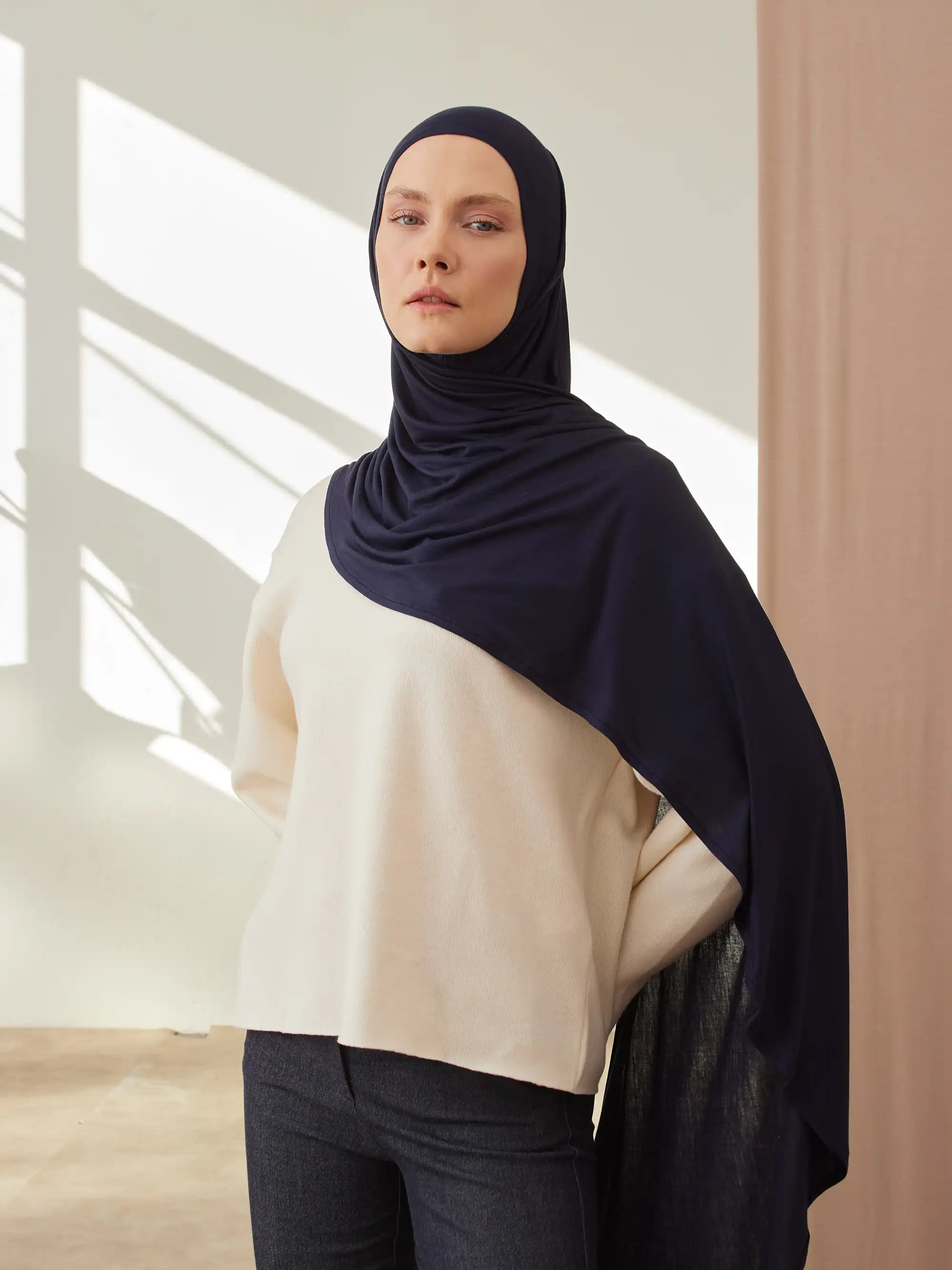 Small Instant Premium Jersey Hijabs - Navy