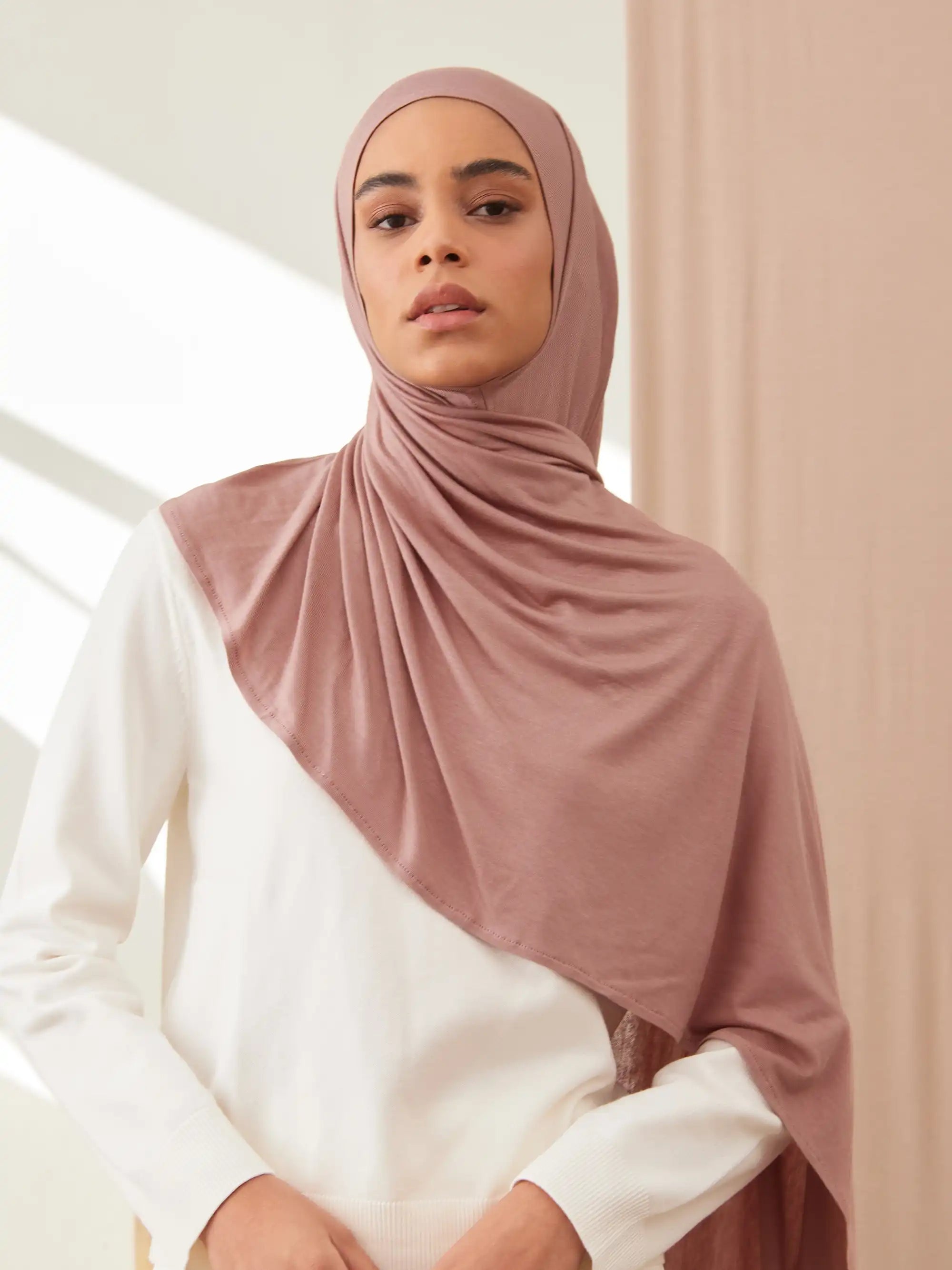 Small Instant Premium Jersey Hijabs - Dusty Rose