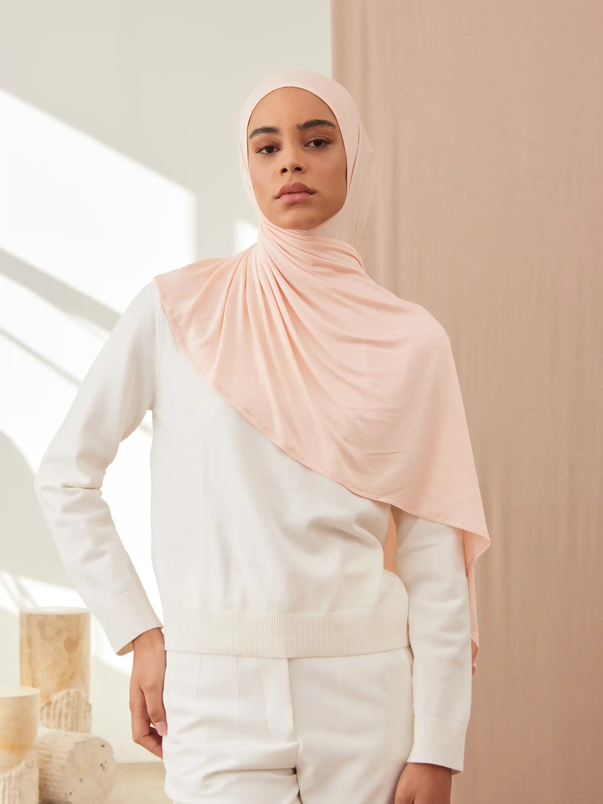 Instant Premium Jersey Hijabs - Cream Pink