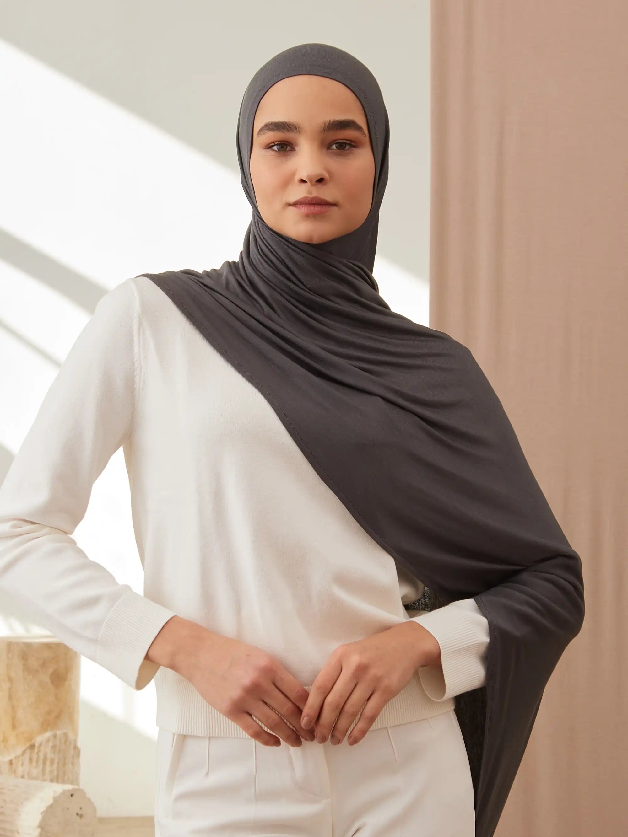 Instant Premium Jersey Hijabs - Dark Grey