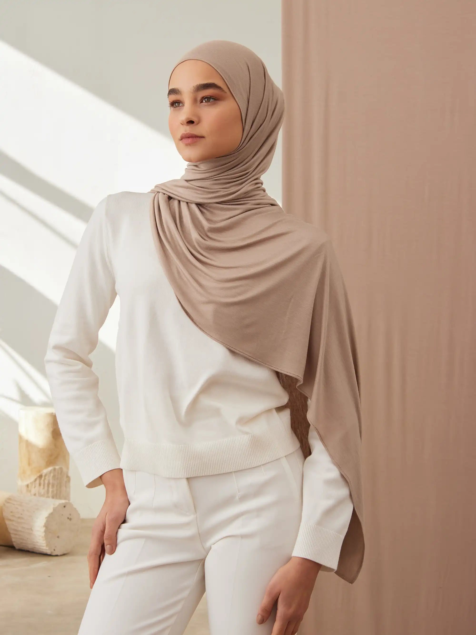 Small Premium Jersey Hijab - Warm Sand
