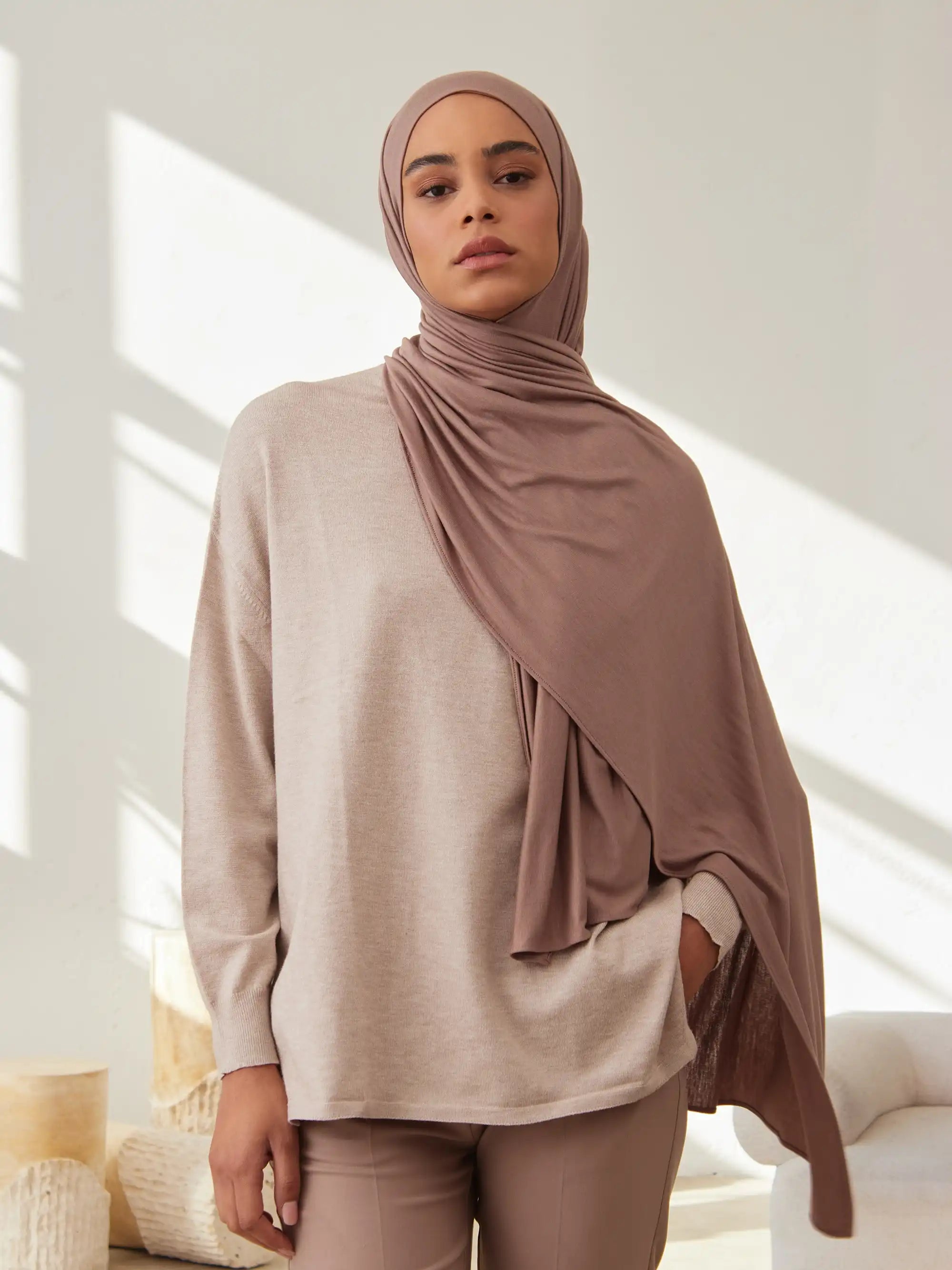 Small Premium Jersey Hijab - Mocha Mousse
