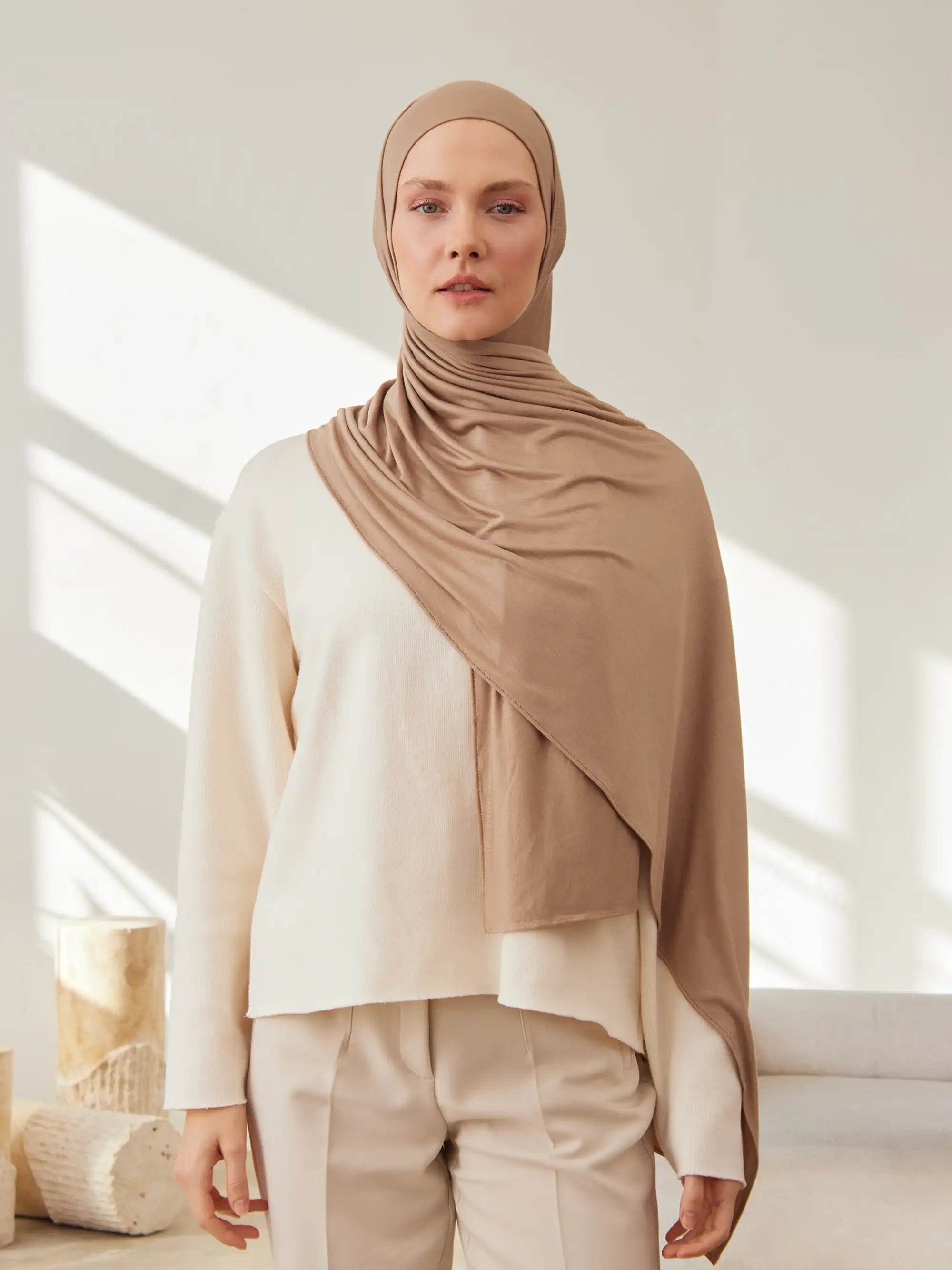 Small Premium Jersey Hijab - Tan