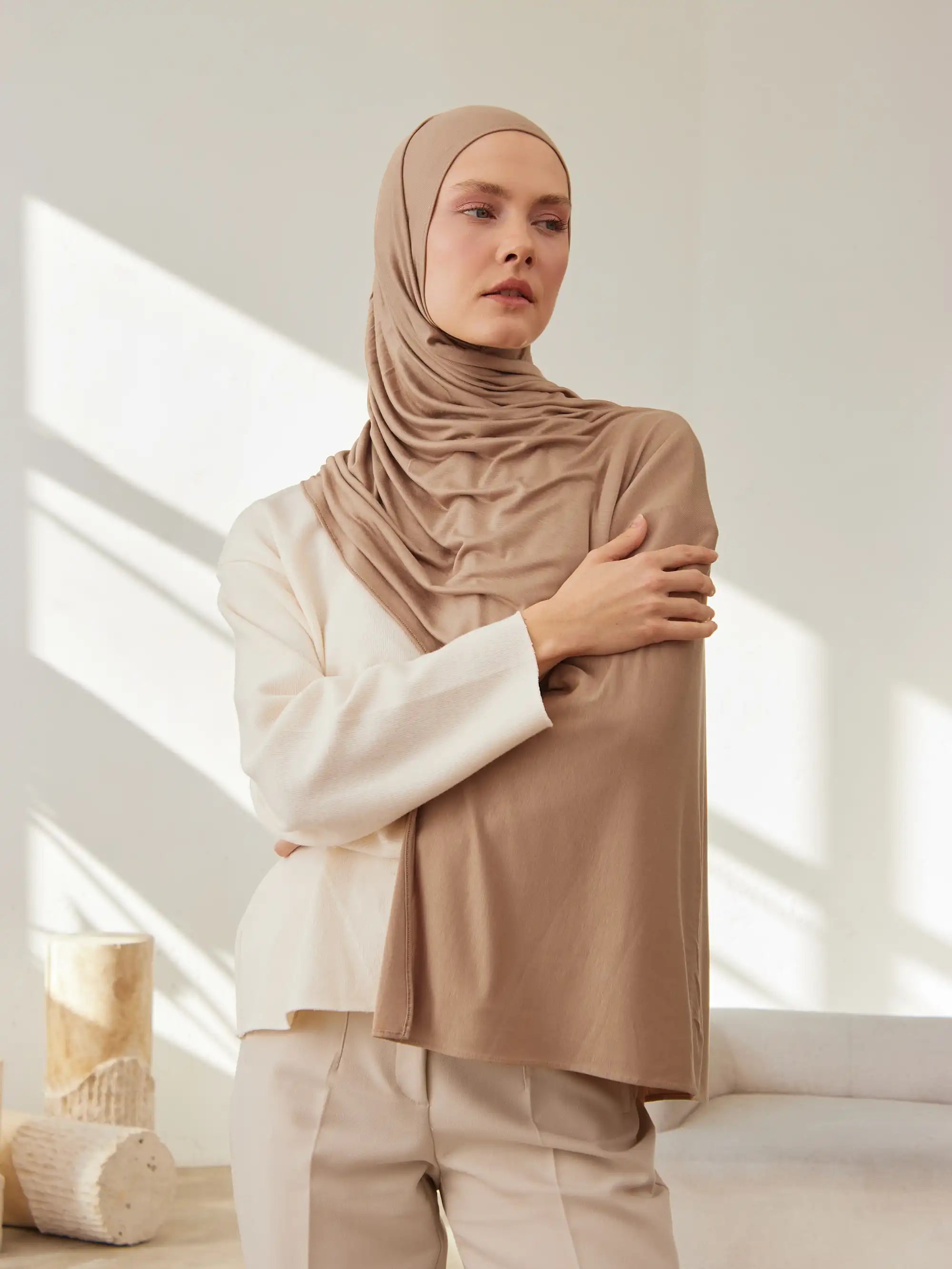 Small Premium Jersey Hijab - Tan