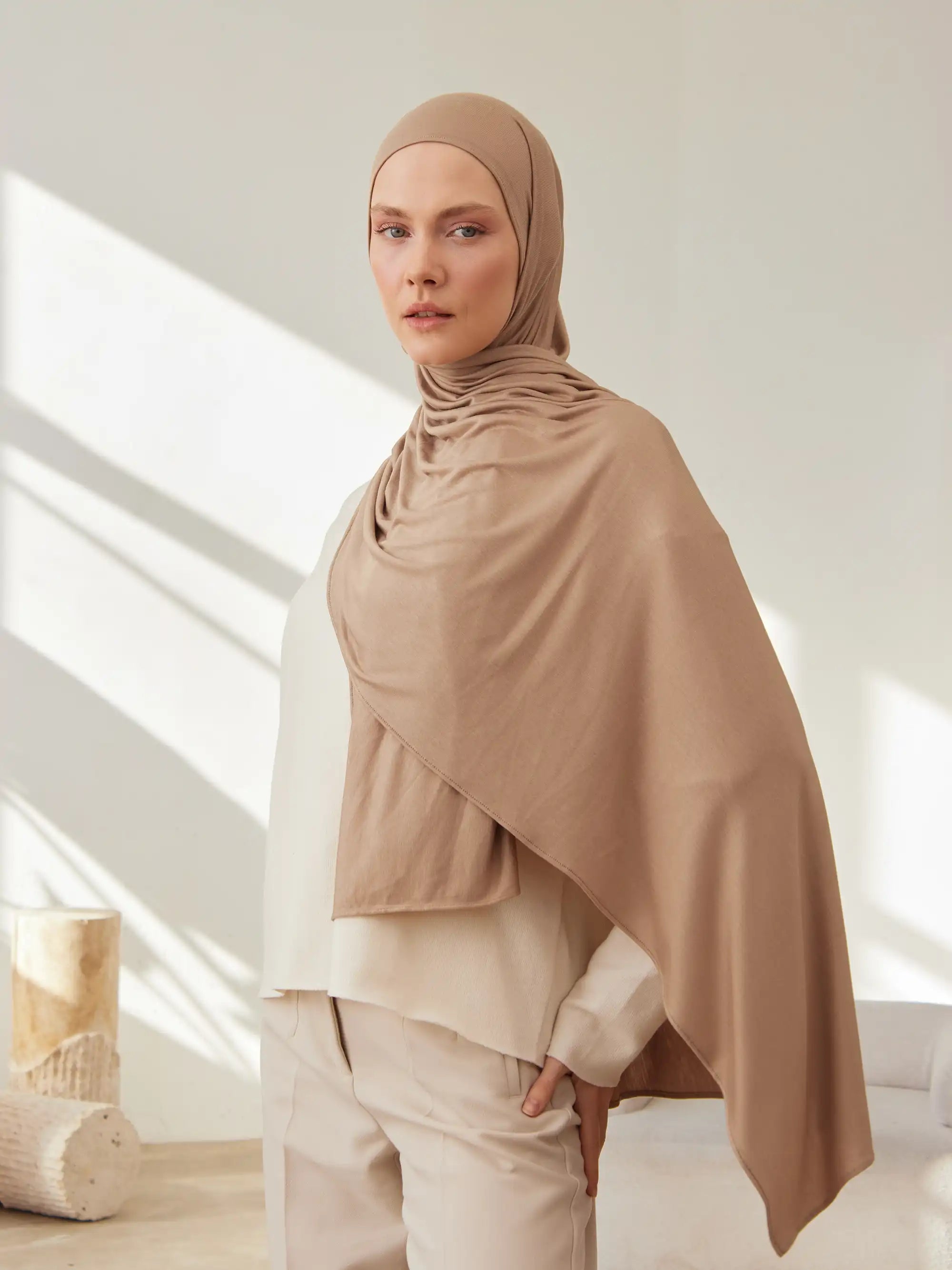 Small Premium Jersey Hijab - Tan