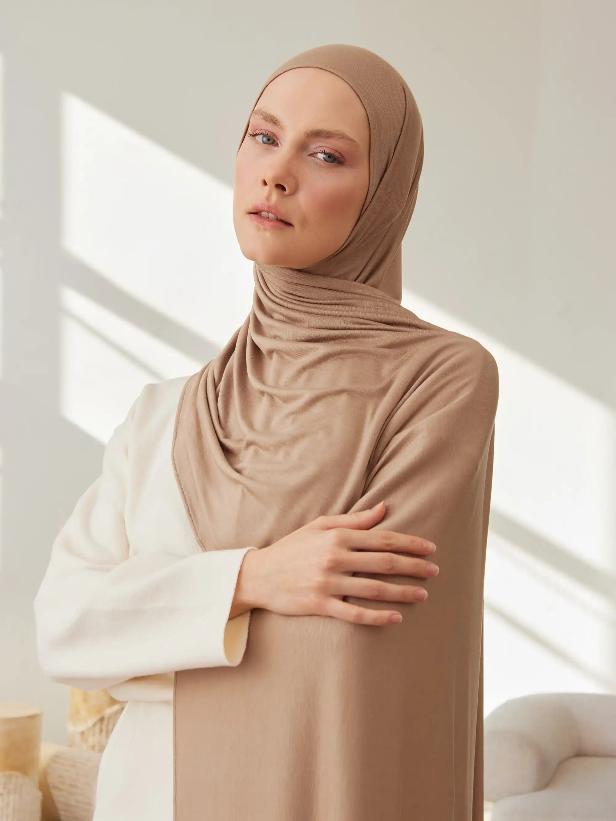 Small Premium Jersey Hijab - Tan