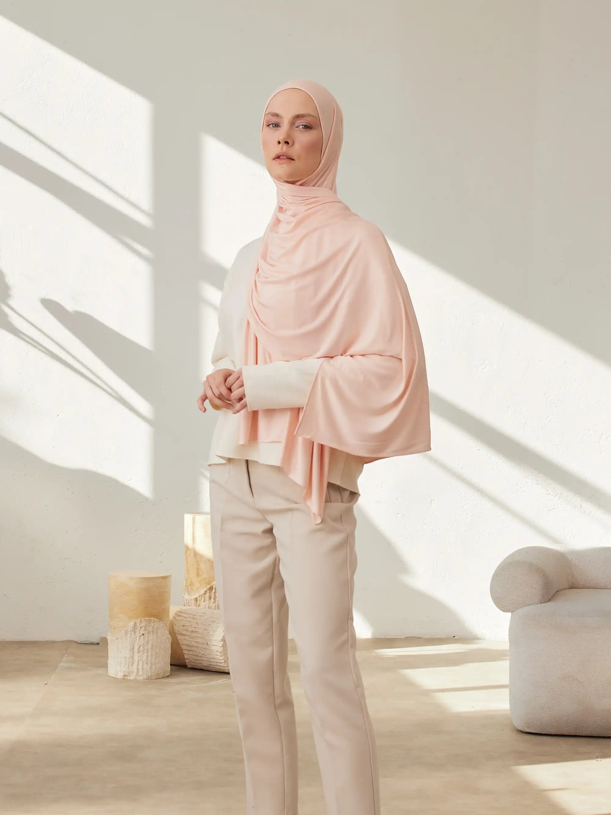 Small Premium Jersey Hijab - Cream Pink