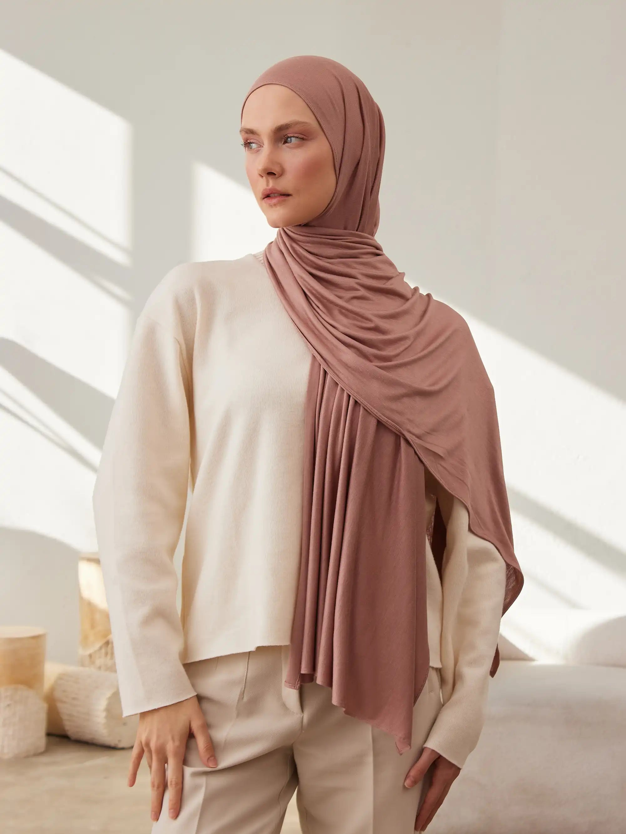 Small Premium Jersey Hijab - Dusty Rose