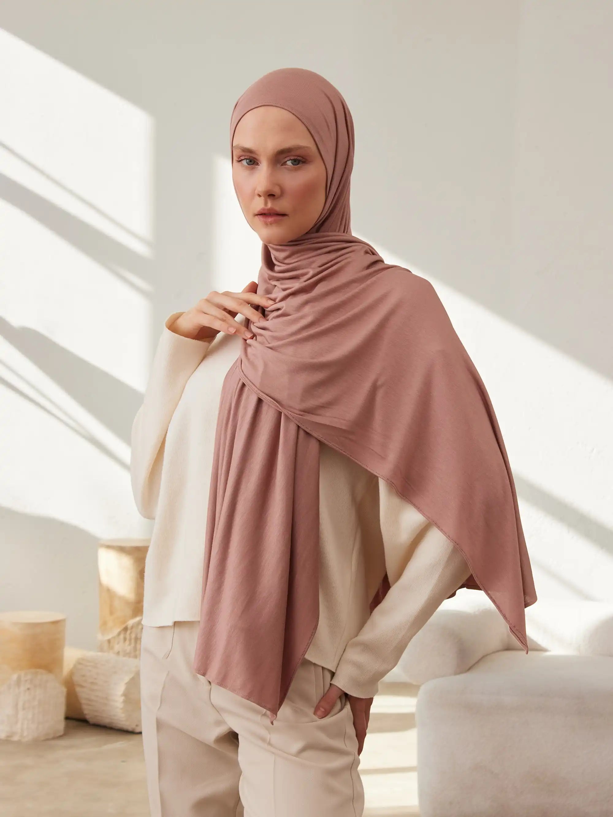 Small Premium Jersey Hijab - Dusty Rose