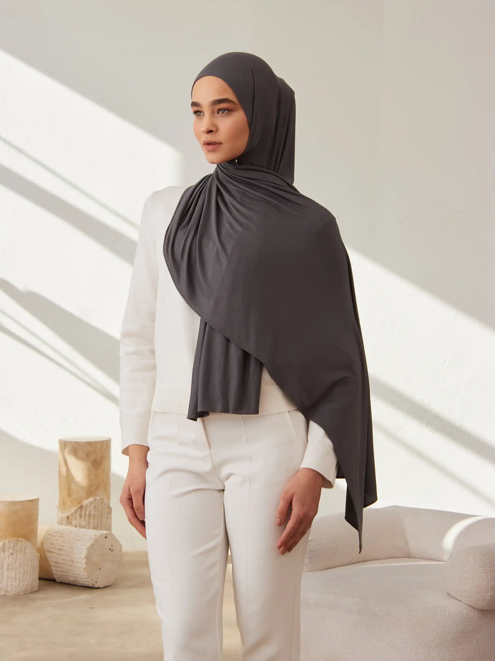 Small Premium Jersey Hijab - Dark Grey