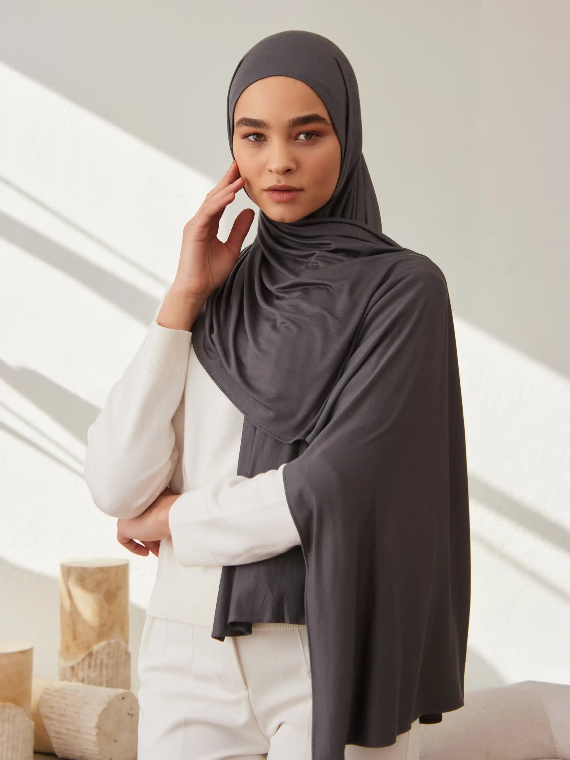Small Premium Jersey Hijab - Dark Grey