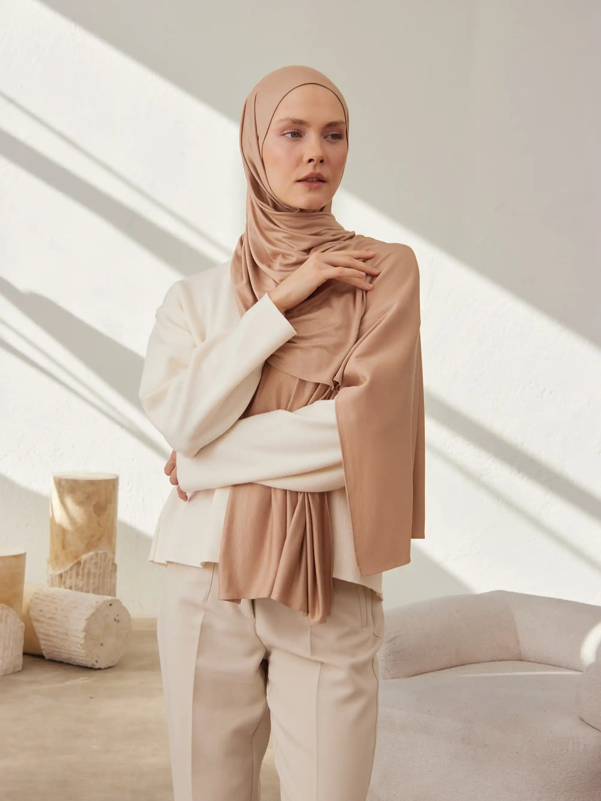 Small Premium Jersey Hijab - Warm Taupe