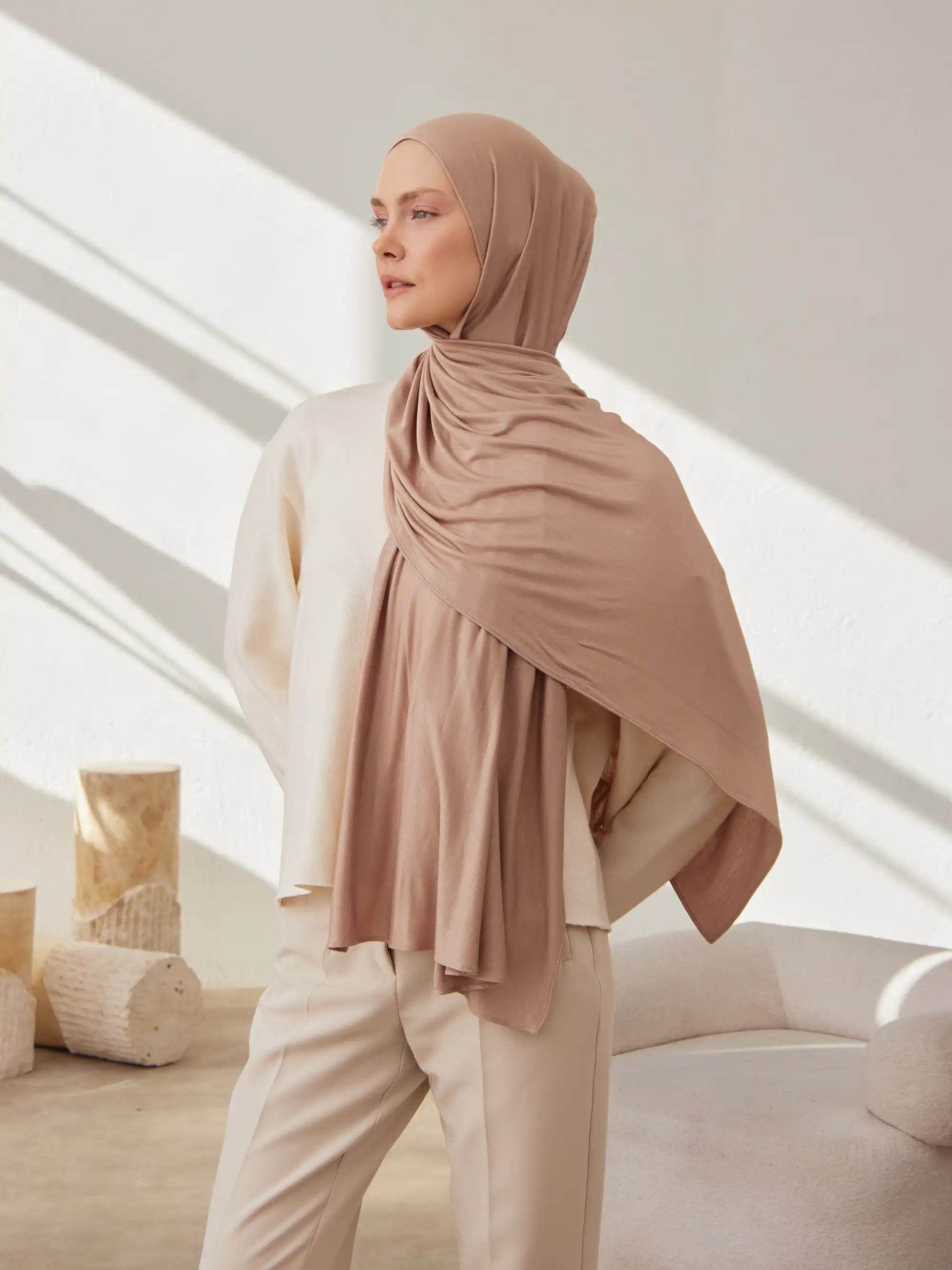 Small Premium Jersey Hijab - Warm Taupe