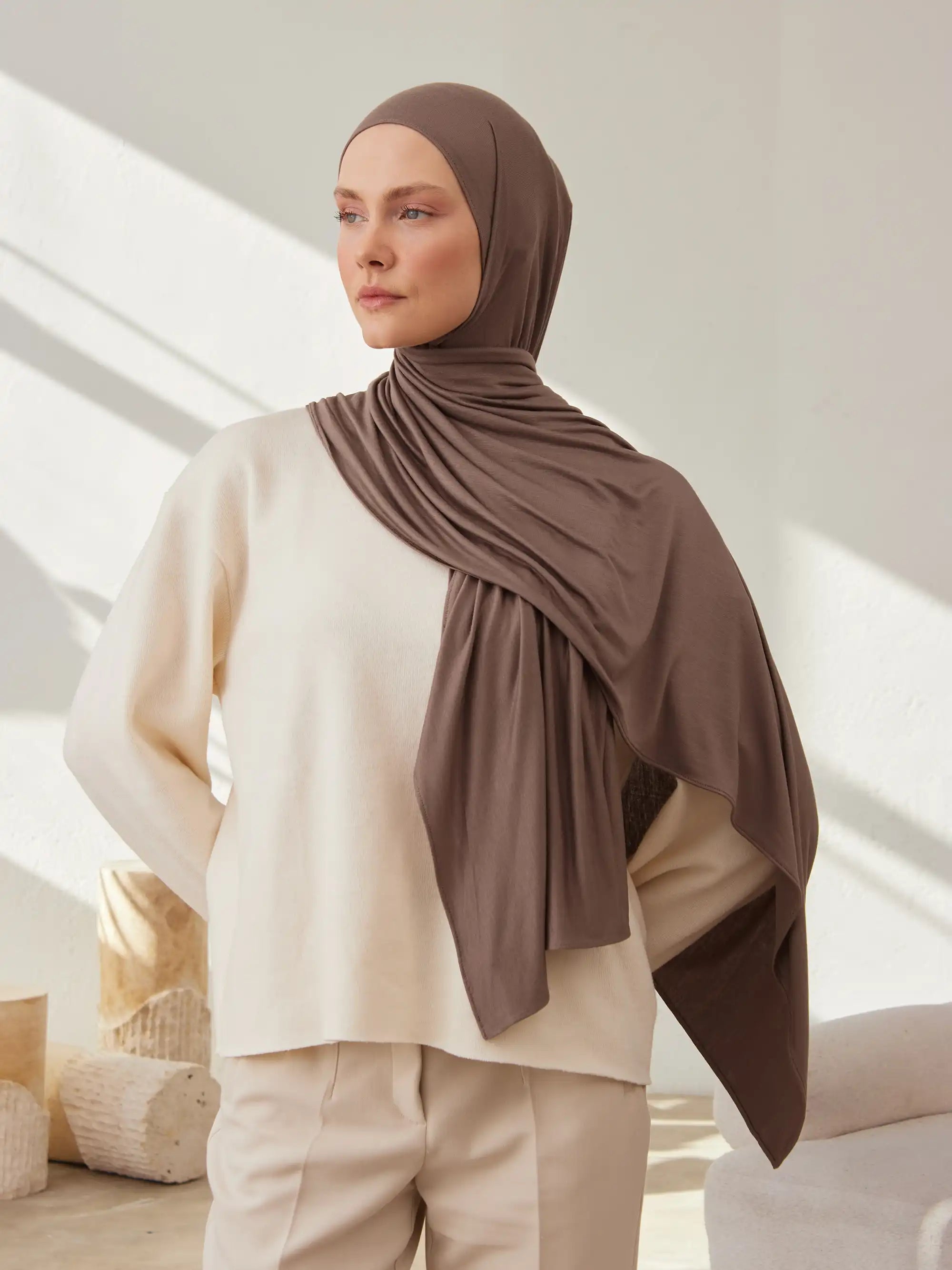 Premium Jersey Hijab - Desert Taupe