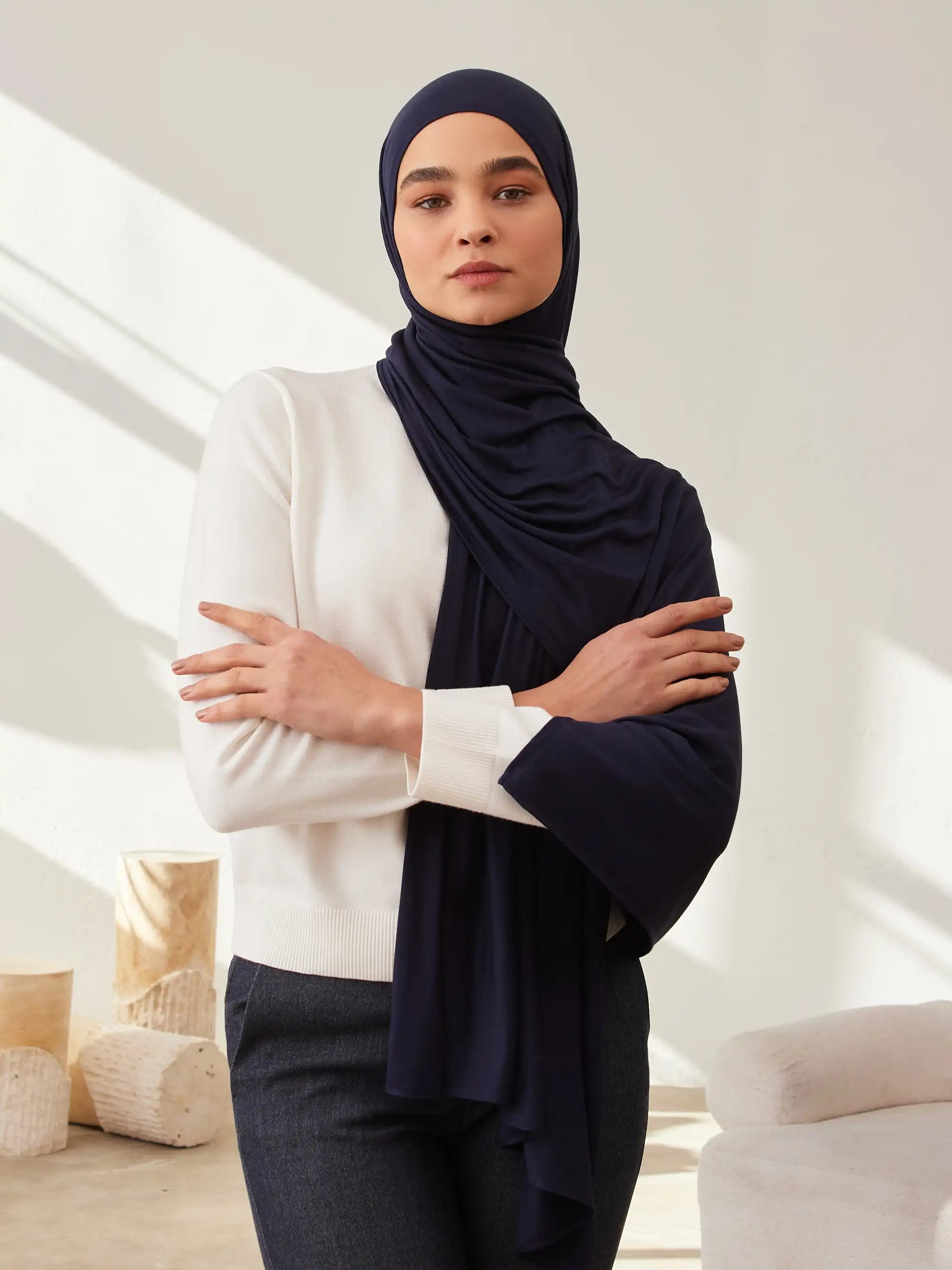 Small Premium Jersey Hijab - Navy