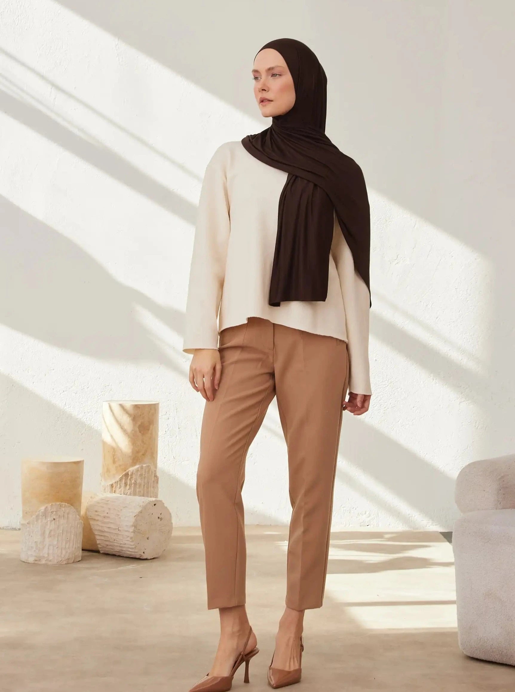 Premium Jersey Hijab - Coffee Bean