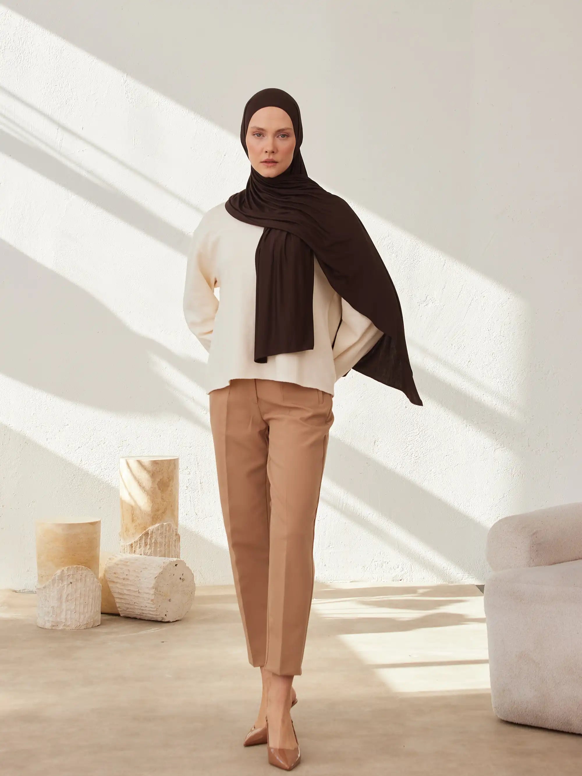 Premium Jersey Hijab - Coffee Bean