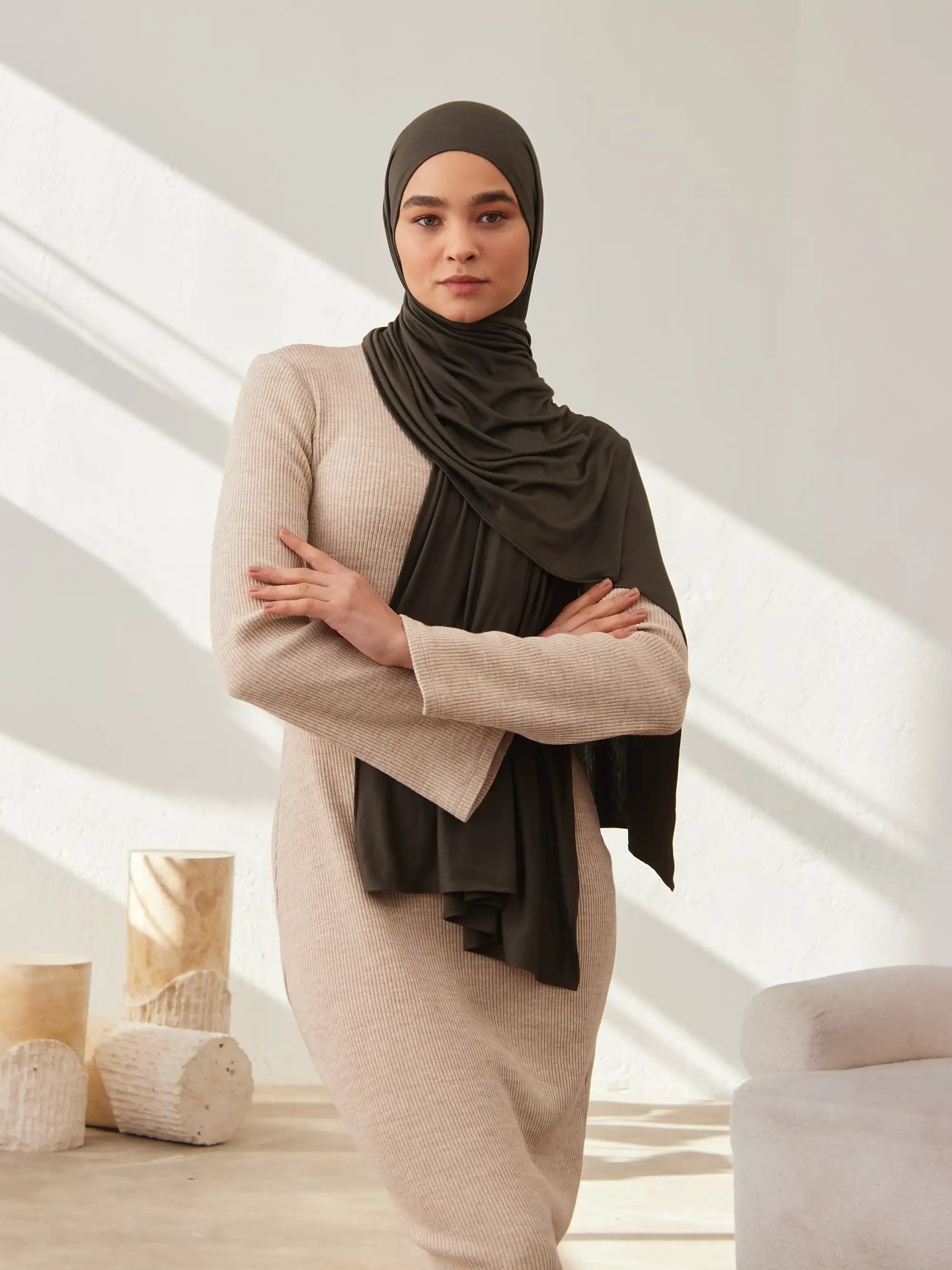 Small Premium Jersey Hijab - Khaki
