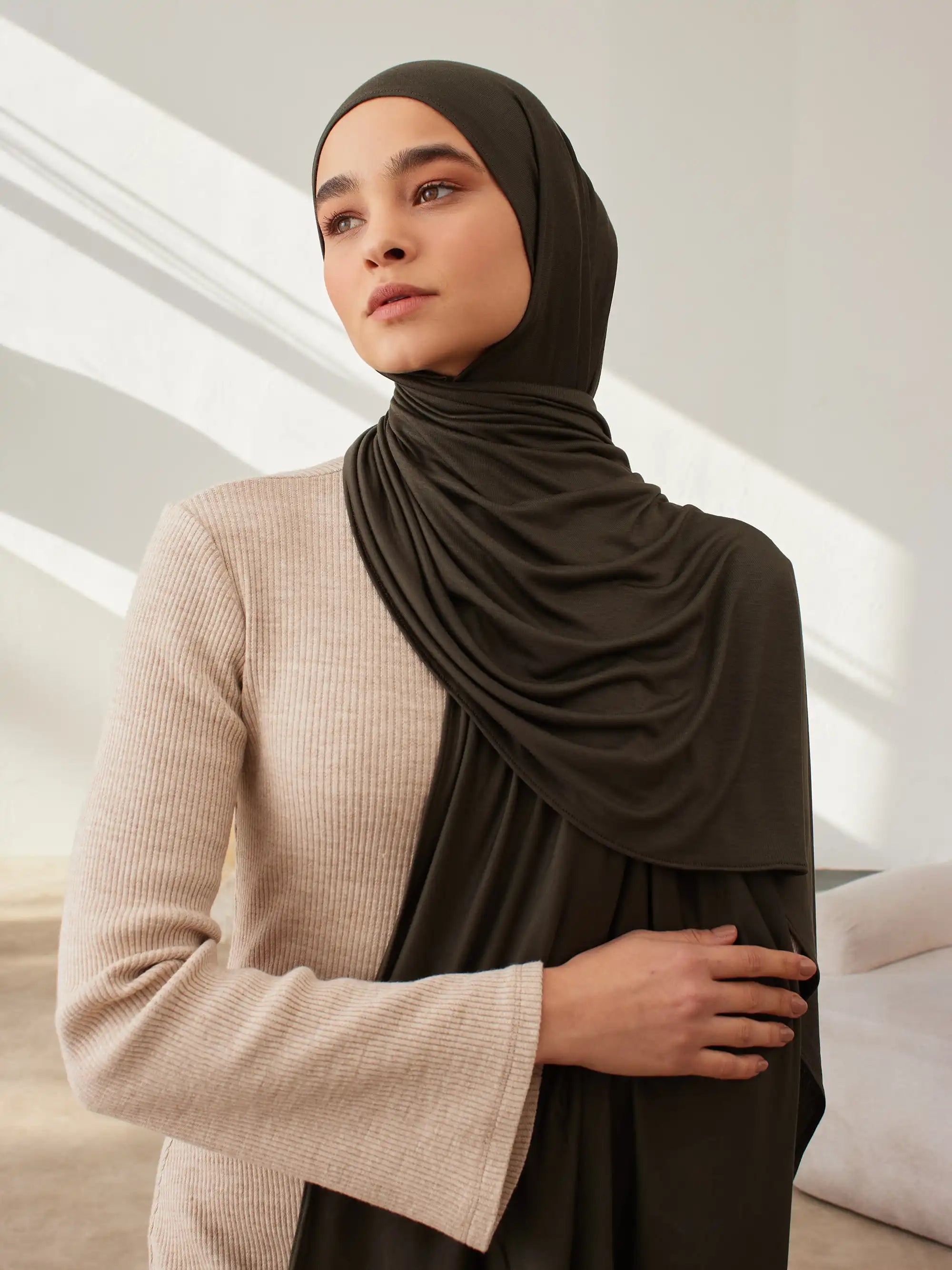 Small Premium Jersey Hijab - Khaki