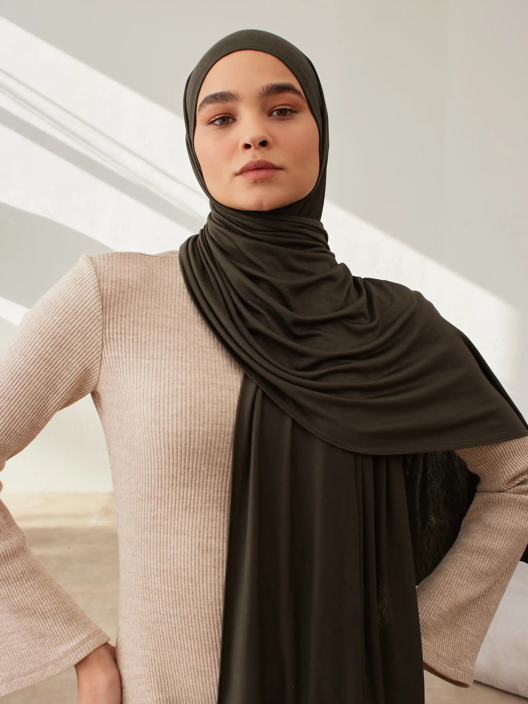 Small Premium Jersey Hijab - Khaki