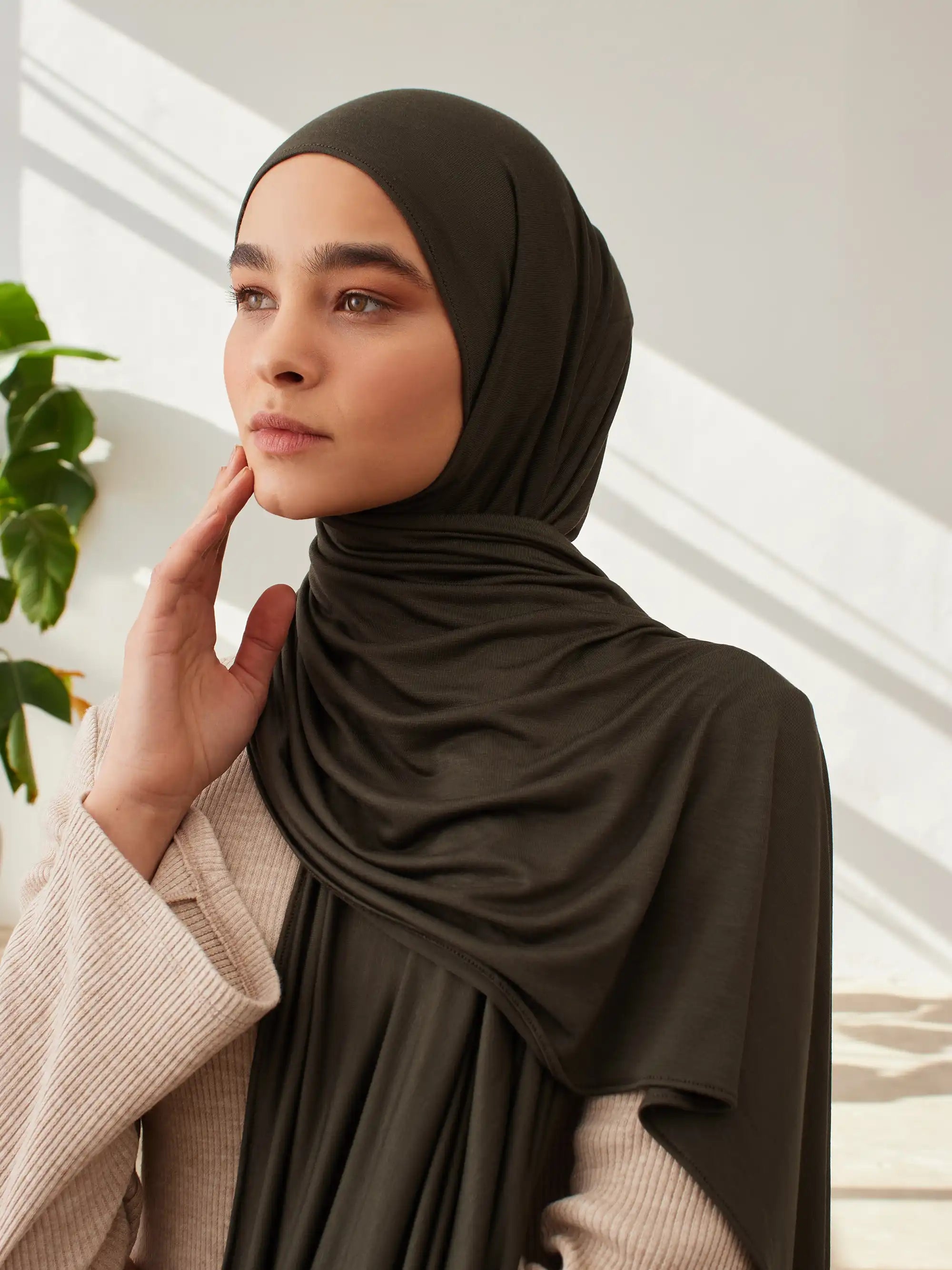 Small Premium Jersey Hijab - Khaki