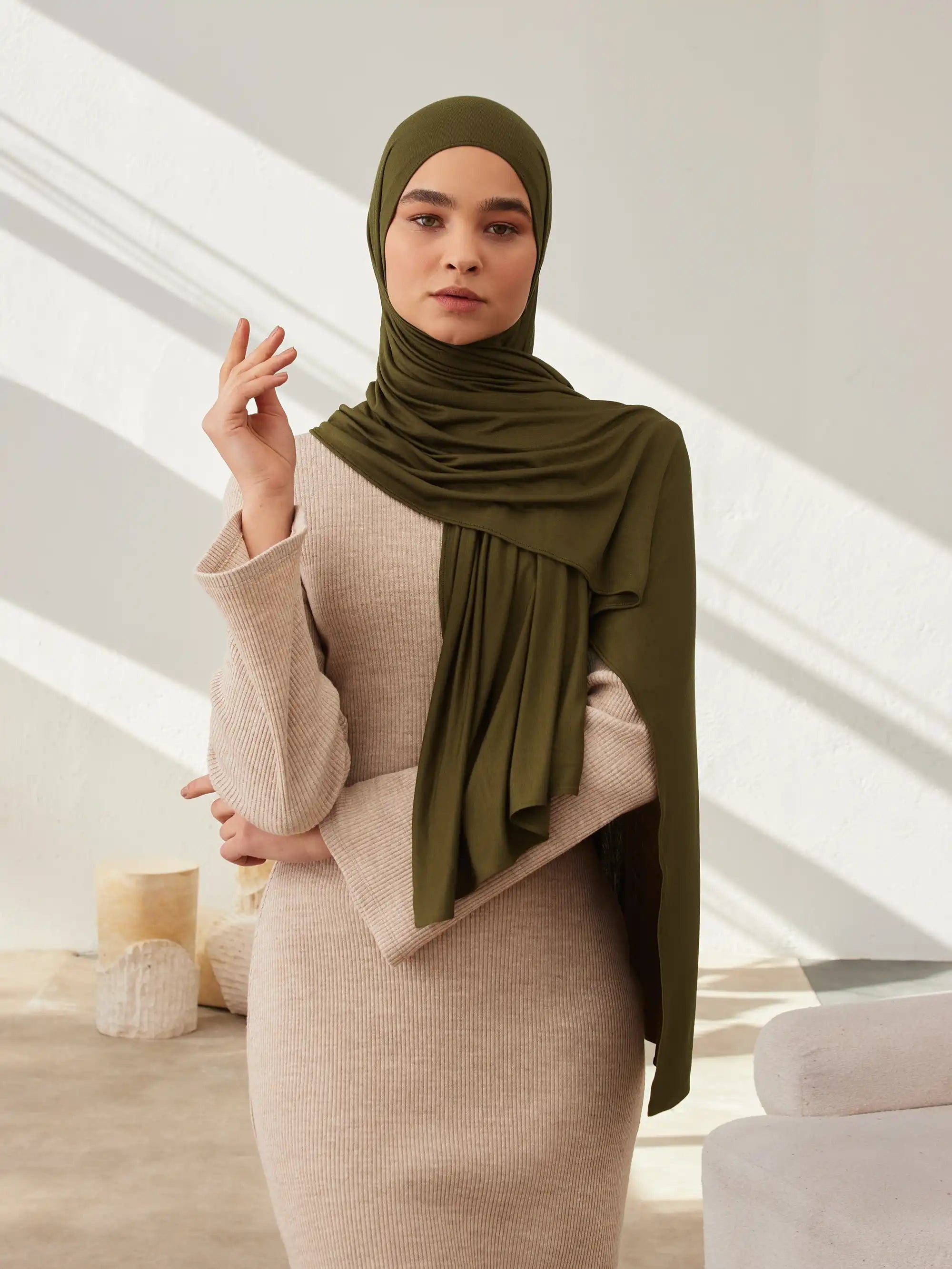 Small Premium Jersey Hijab - Dark Olive