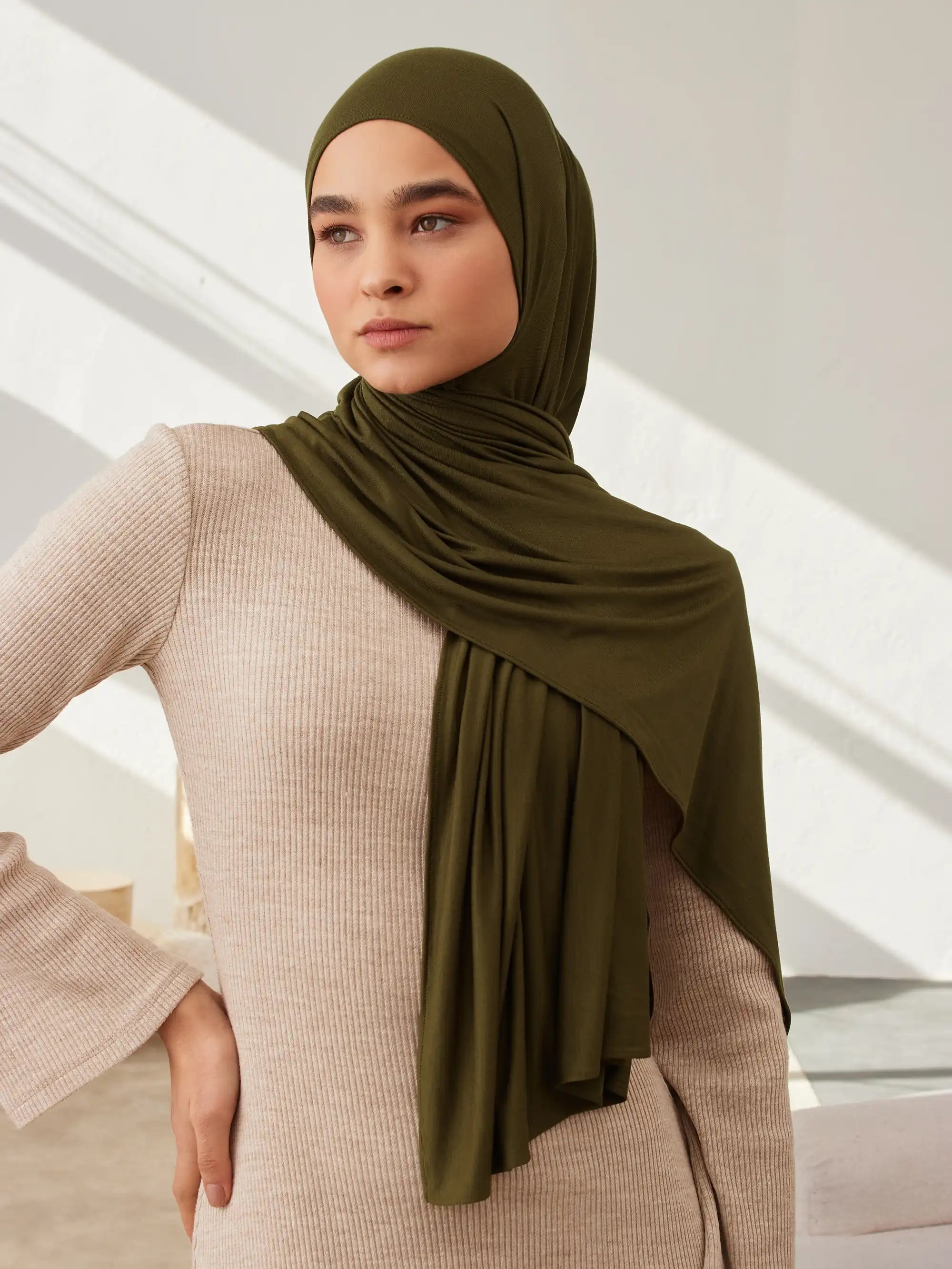 Small Premium Jersey Hijab - Dark Olive