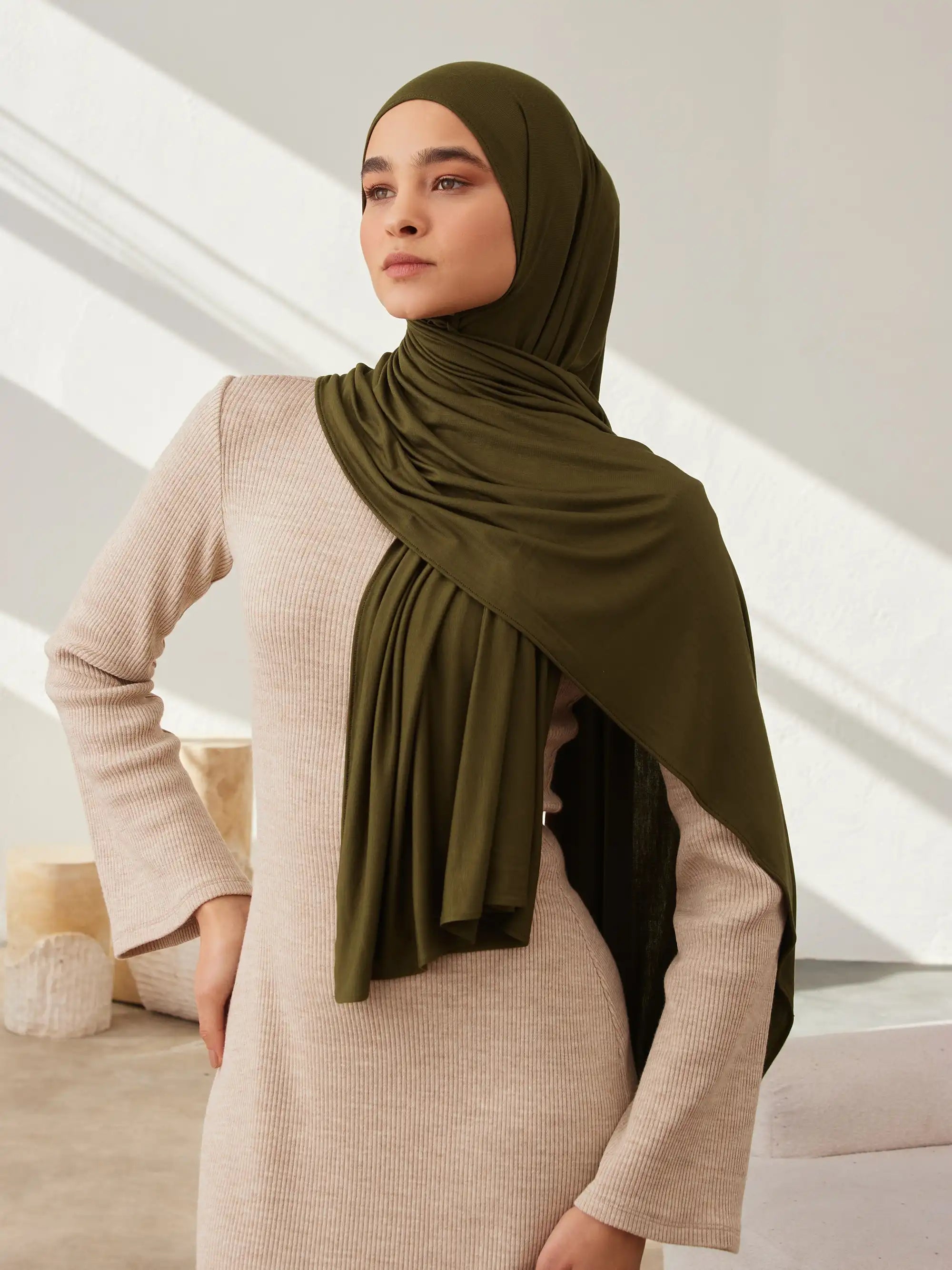 Small Premium Jersey Hijab - Dark Olive