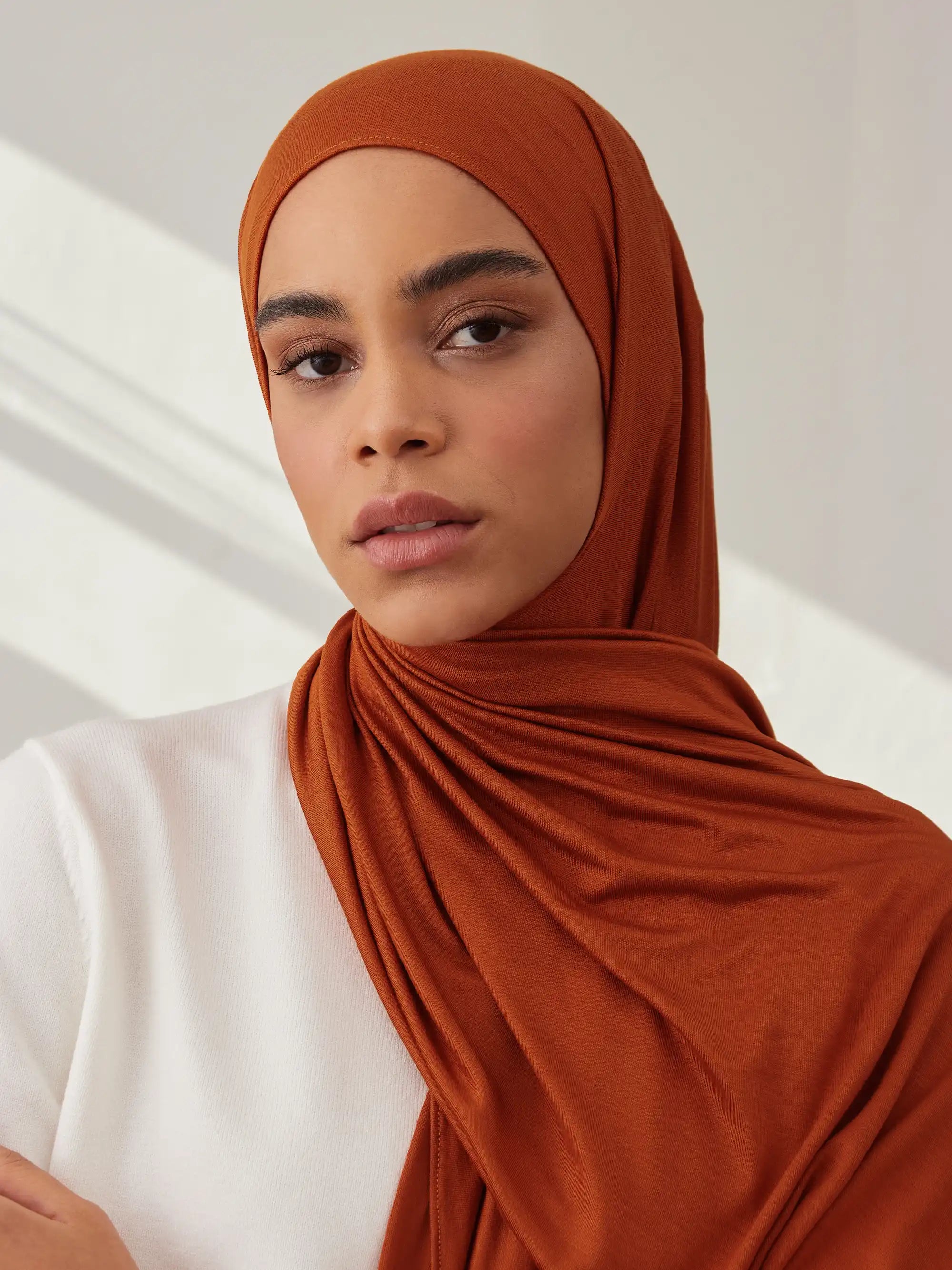 Small Premium Jersey Hijab - Burnt Orange